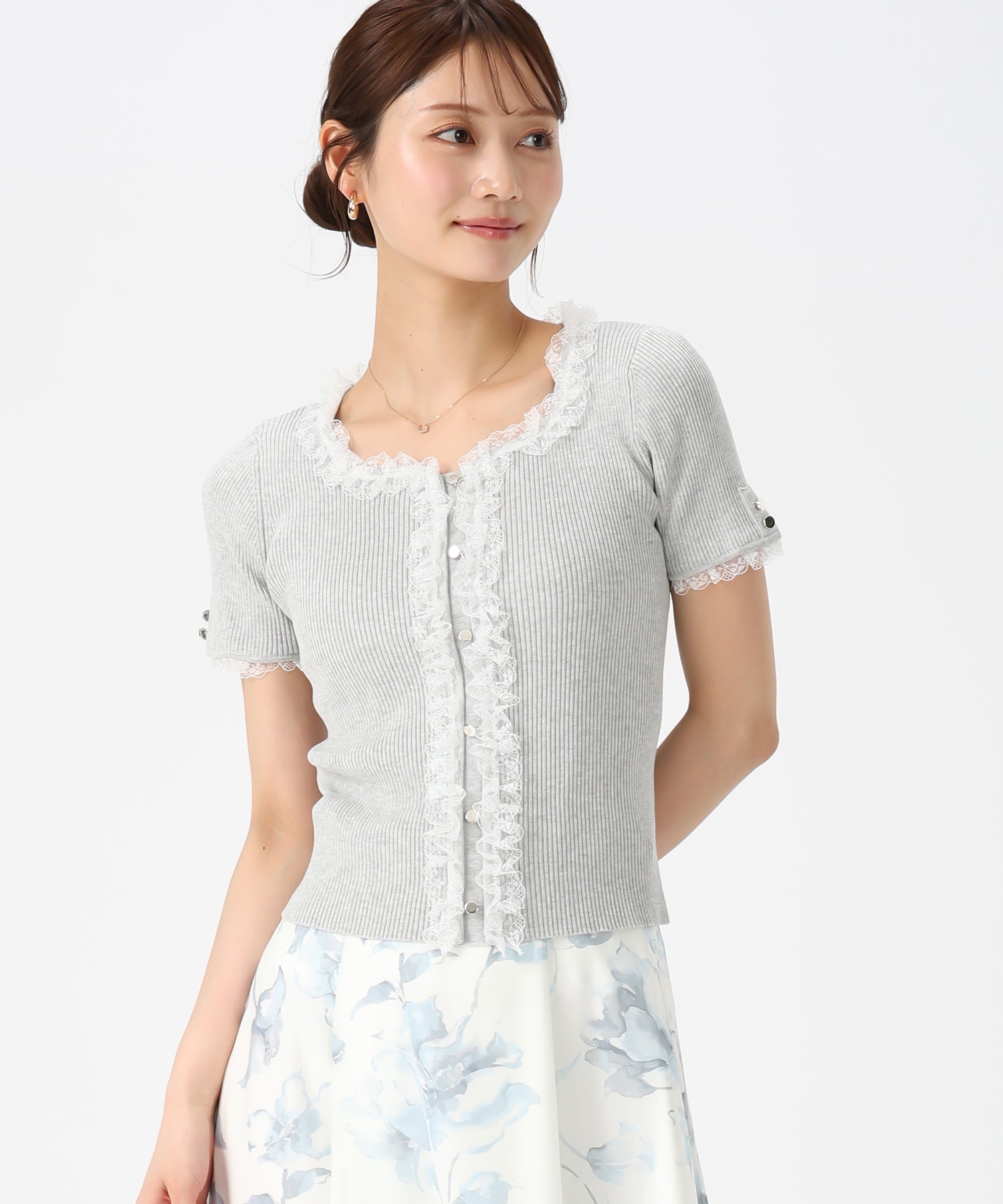 ミッシュマッシュ MISCH MASCH 2026春夏新作 レースフリルトリミングニット MM628307 （GREY） GREY