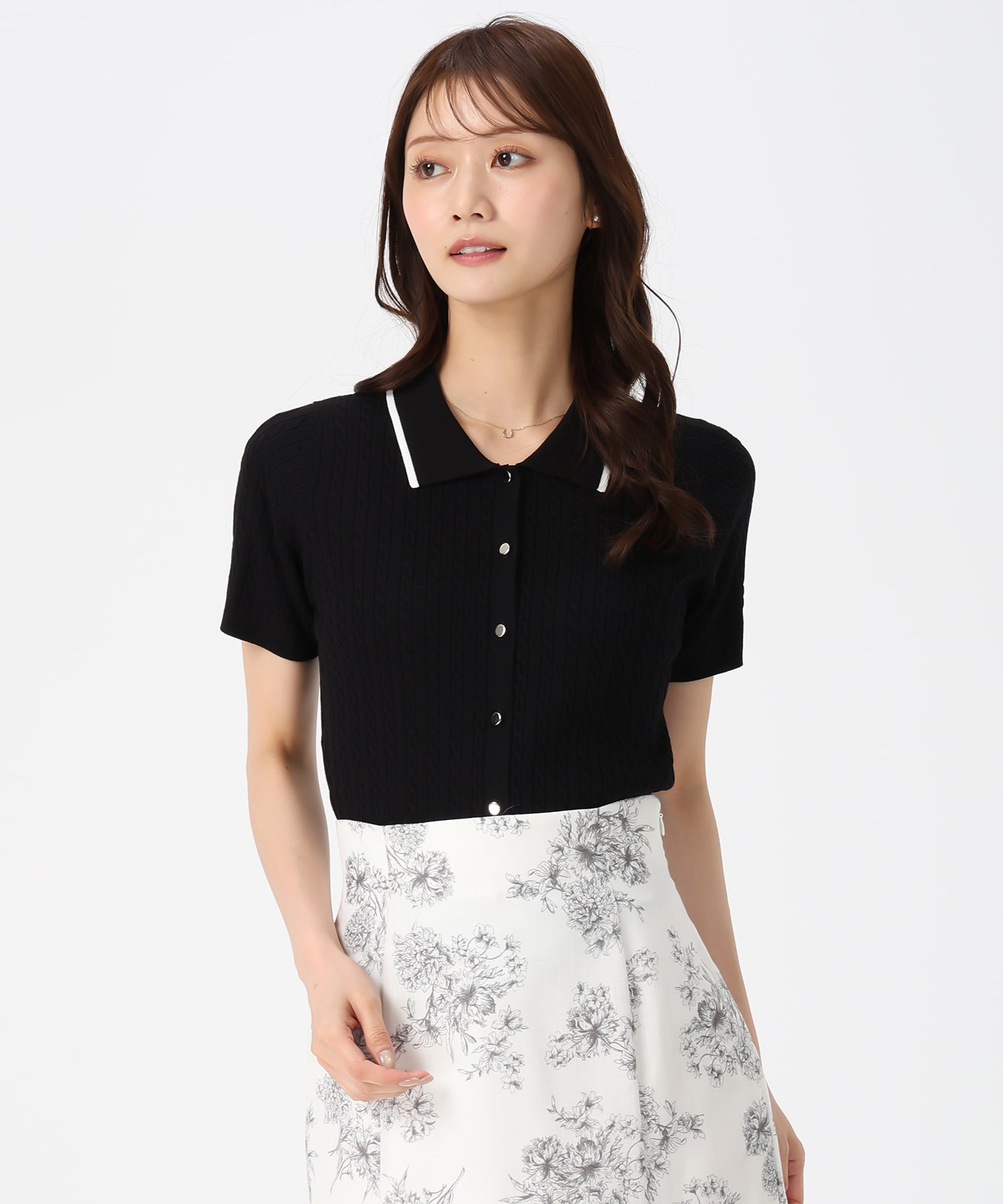 ミッシュマッシュ MISCH MASCH 2026春夏新作 ケーブルポロ襟ニット MM628305 （BLACK） BLACK