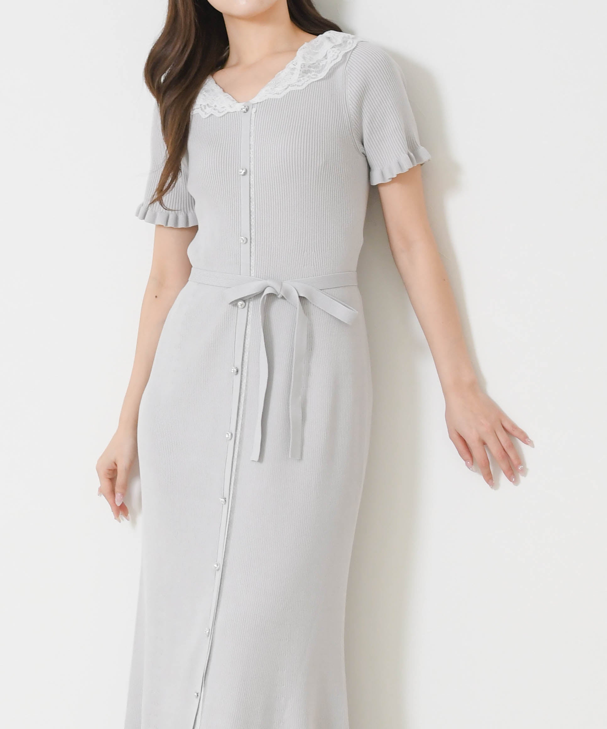 ミッシュマッシュ MISCH MASCH 2026春夏新作 レースフリルニットワンピース MM627423 （GREY） GREY