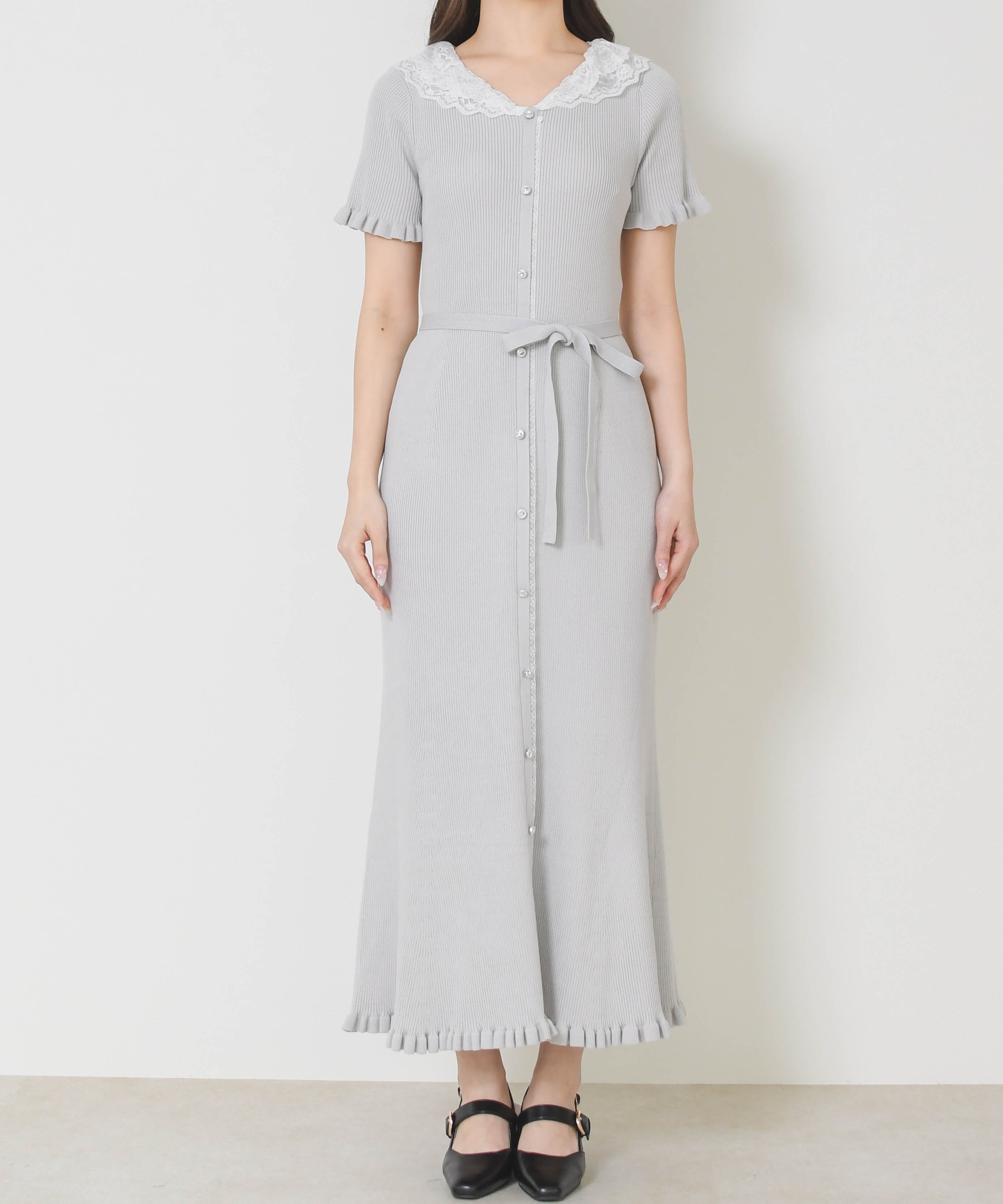 ミッシュマッシュ MISCH MASCH 2026春夏新作 レースフリルニットワンピース MM627423 （GREY） GREY
