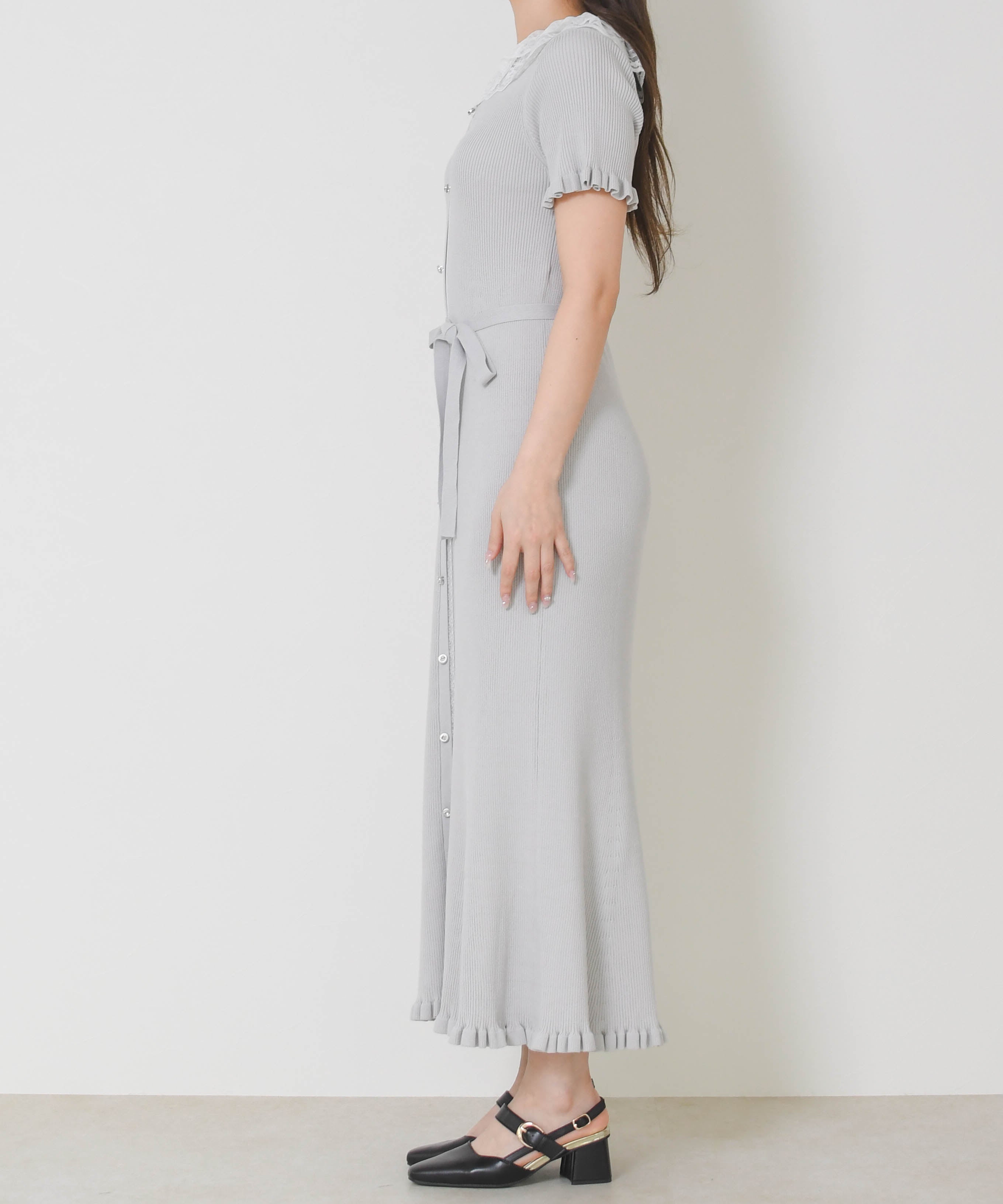ミッシュマッシュ MISCH MASCH 2026春夏新作 レースフリルニットワンピース MM627423 （GREY） GREY