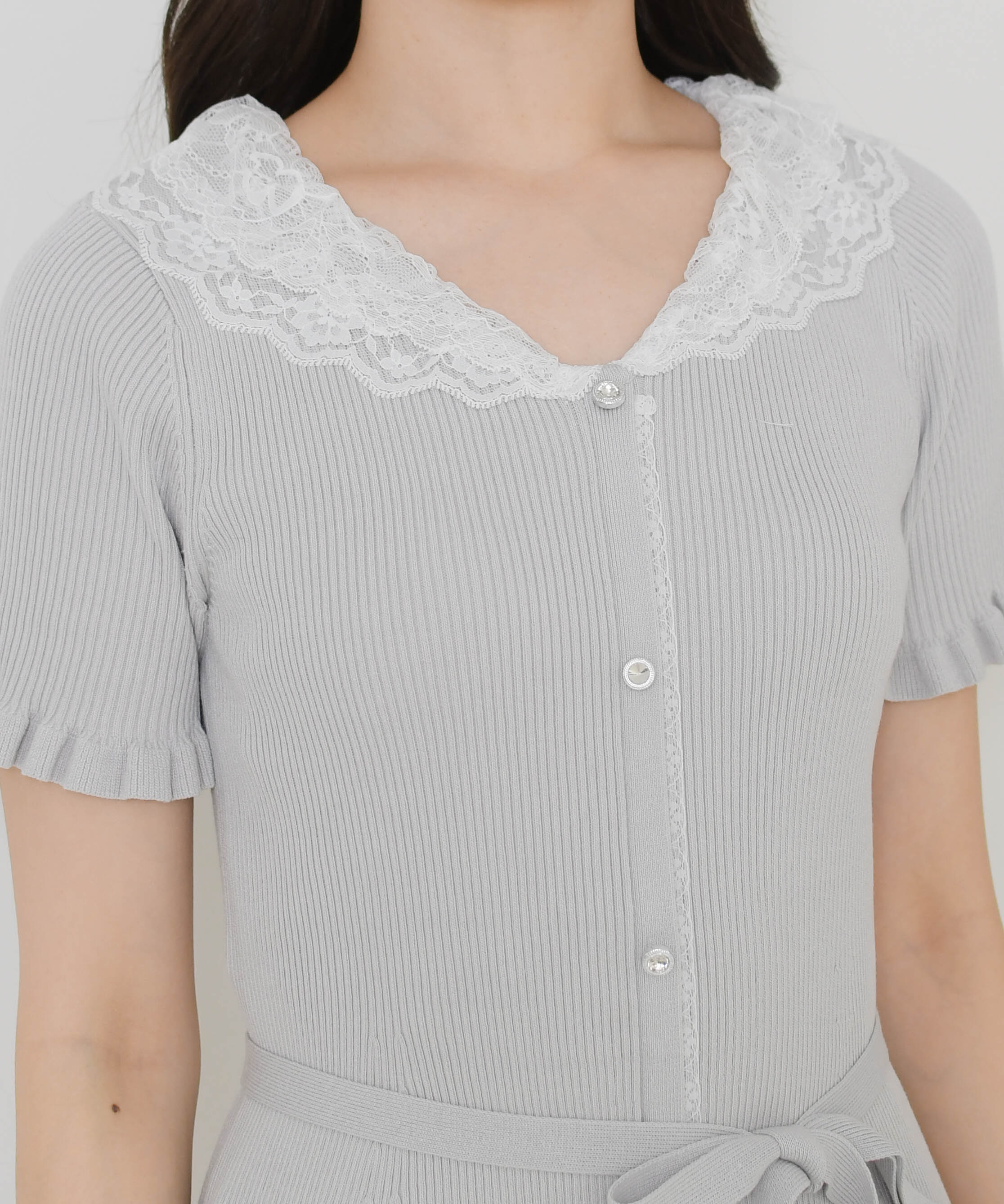 ミッシュマッシュ MISCH MASCH 2026春夏新作 レースフリルニットワンピース MM627423 （GREY） GREY