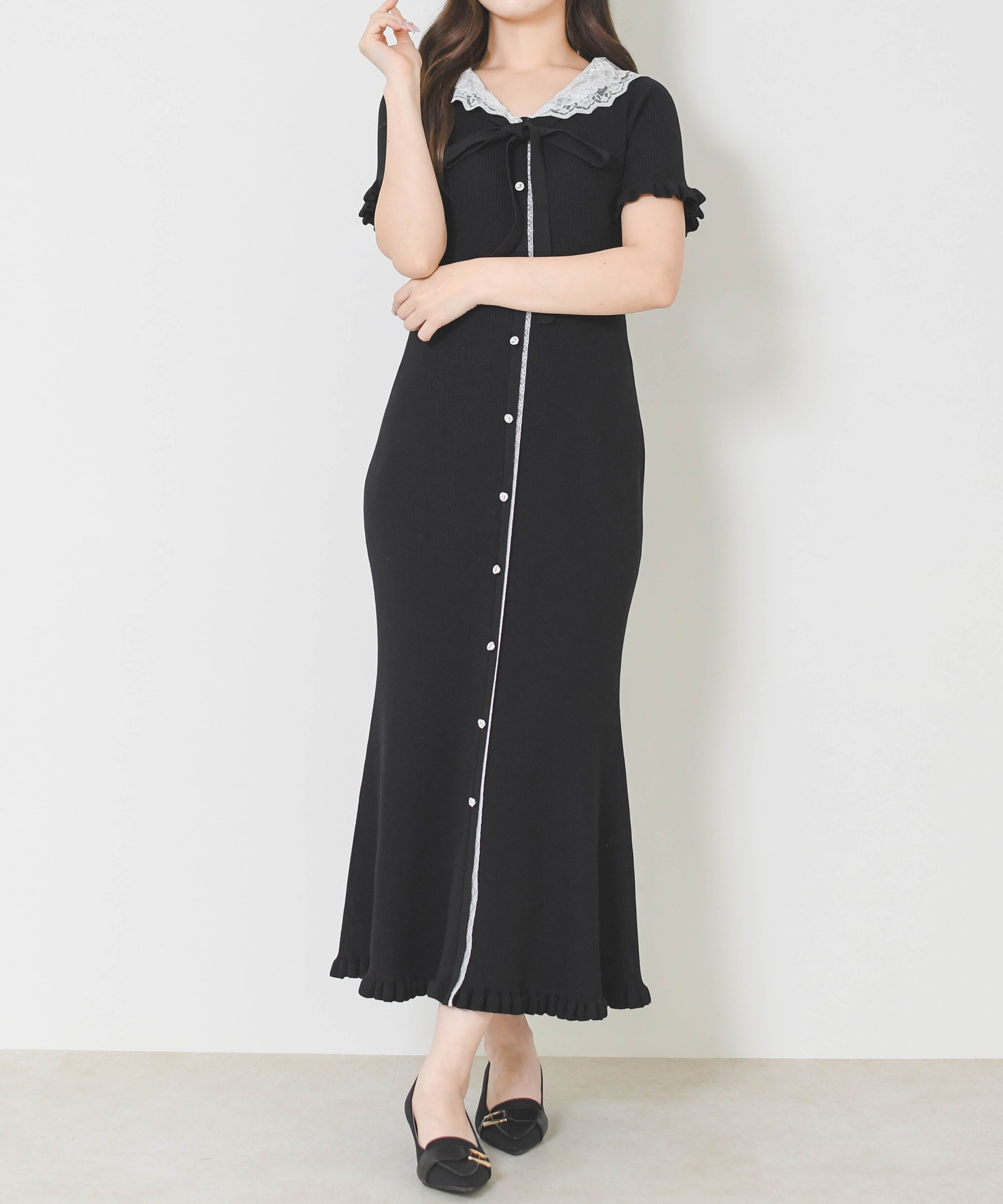 ミッシュマッシュ MISCH MASCH 2026春夏新作 レースフリルニットワンピース MM627423 （BLACK） BLACK