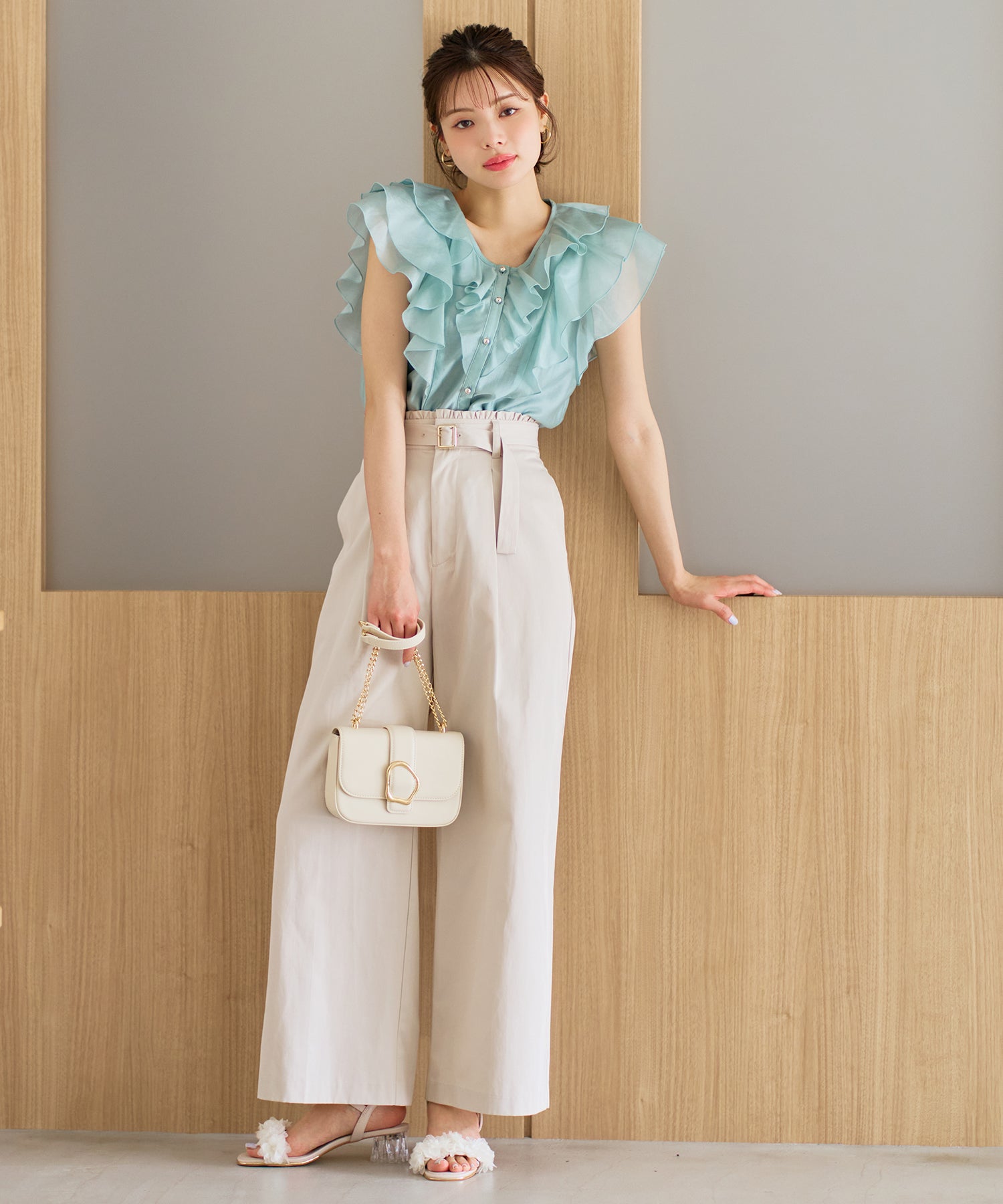 ミッシュマッシュ MISCH MASCH 2026春夏新作 ウエストフリルチノタックワイドパンツ MM627302 （BEIGE） BEIGE