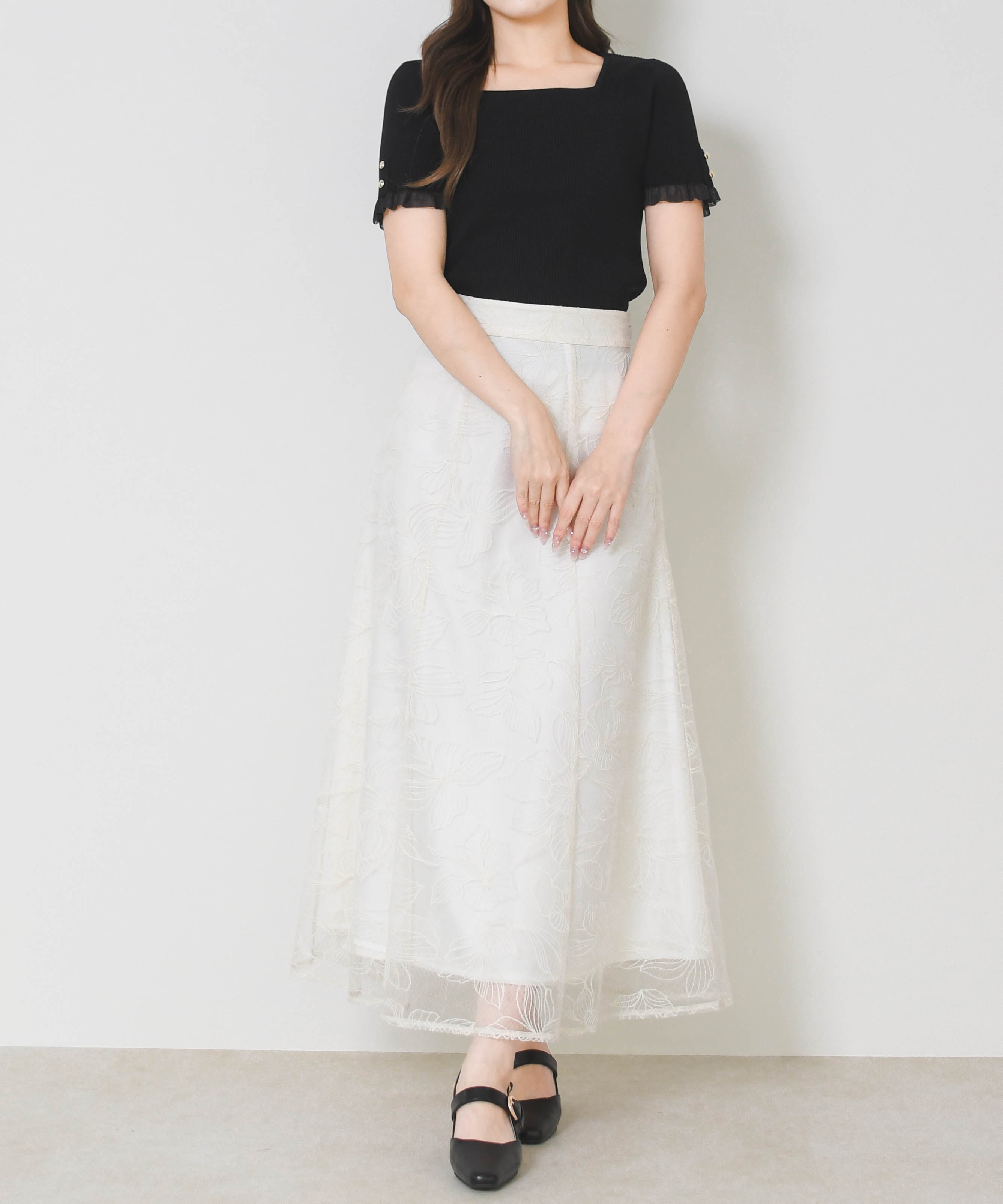 ミッシュマッシュ MISCH MASCH 2026春夏新作 シアーフリル2way半袖ニット MM628316 （BLACK） BLACK