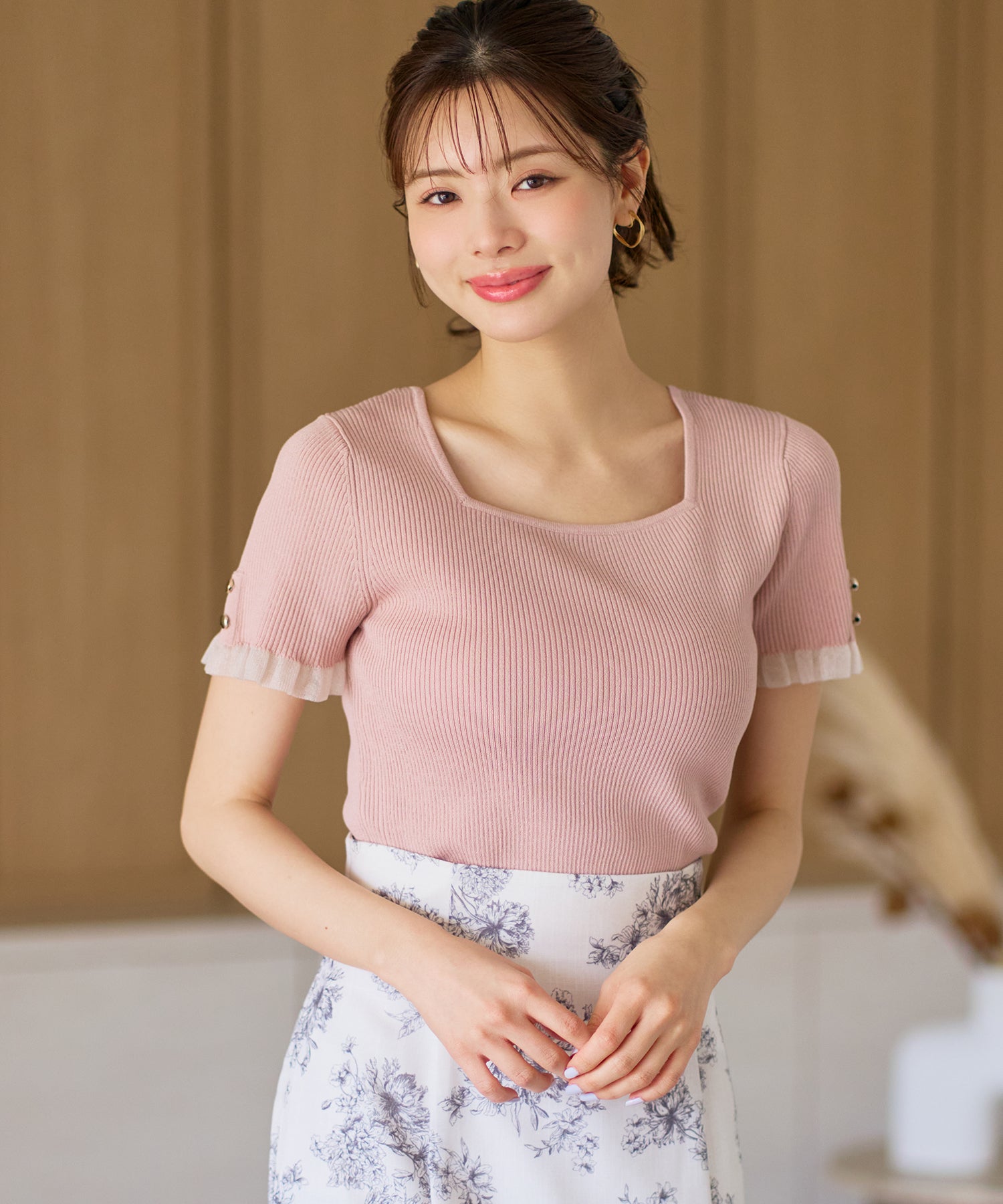 ミッシュマッシュ MISCH MASCH 2026春夏新作 シアーフリル2way半袖ニット MM628316 （PINK） PINK