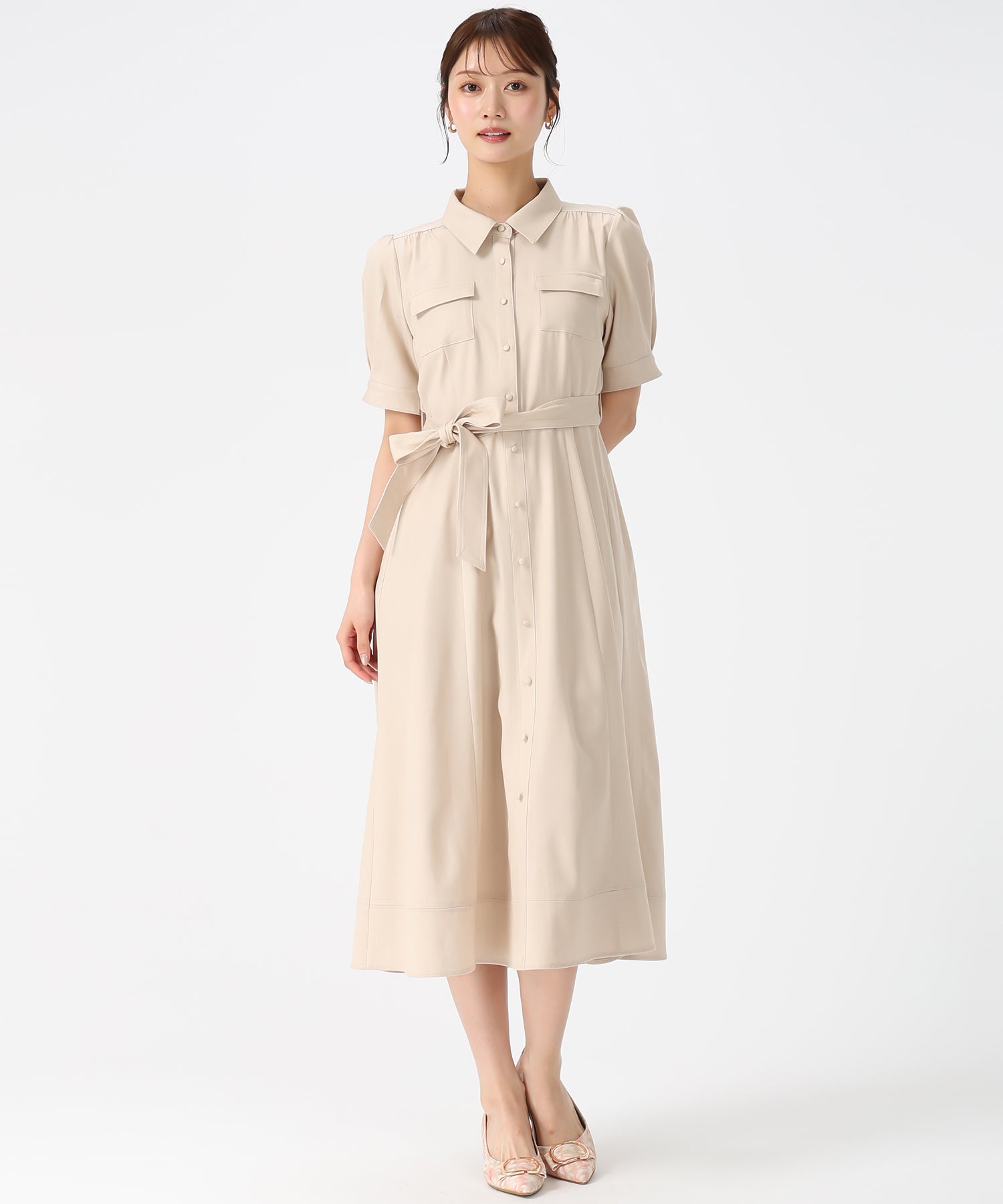 ミッシュマッシュ MISCH MASCH 2026春夏新作 ステッチ配色パフスリーブシャツワンピース MM627425 （BEIGE） BEIGE
