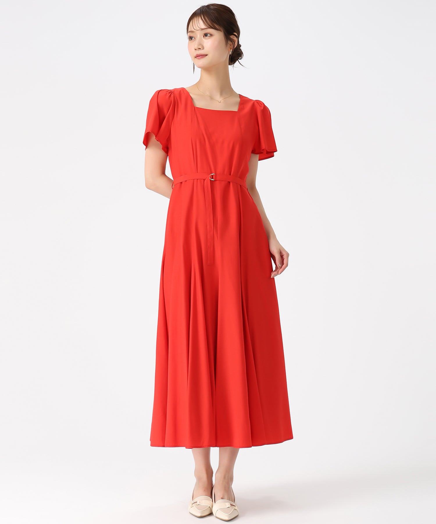 ミッシュマッシュ MISCH MASCH 2026春夏新作 スクエアネックバックリボンAラインワンピース MM627408 （RED） RED