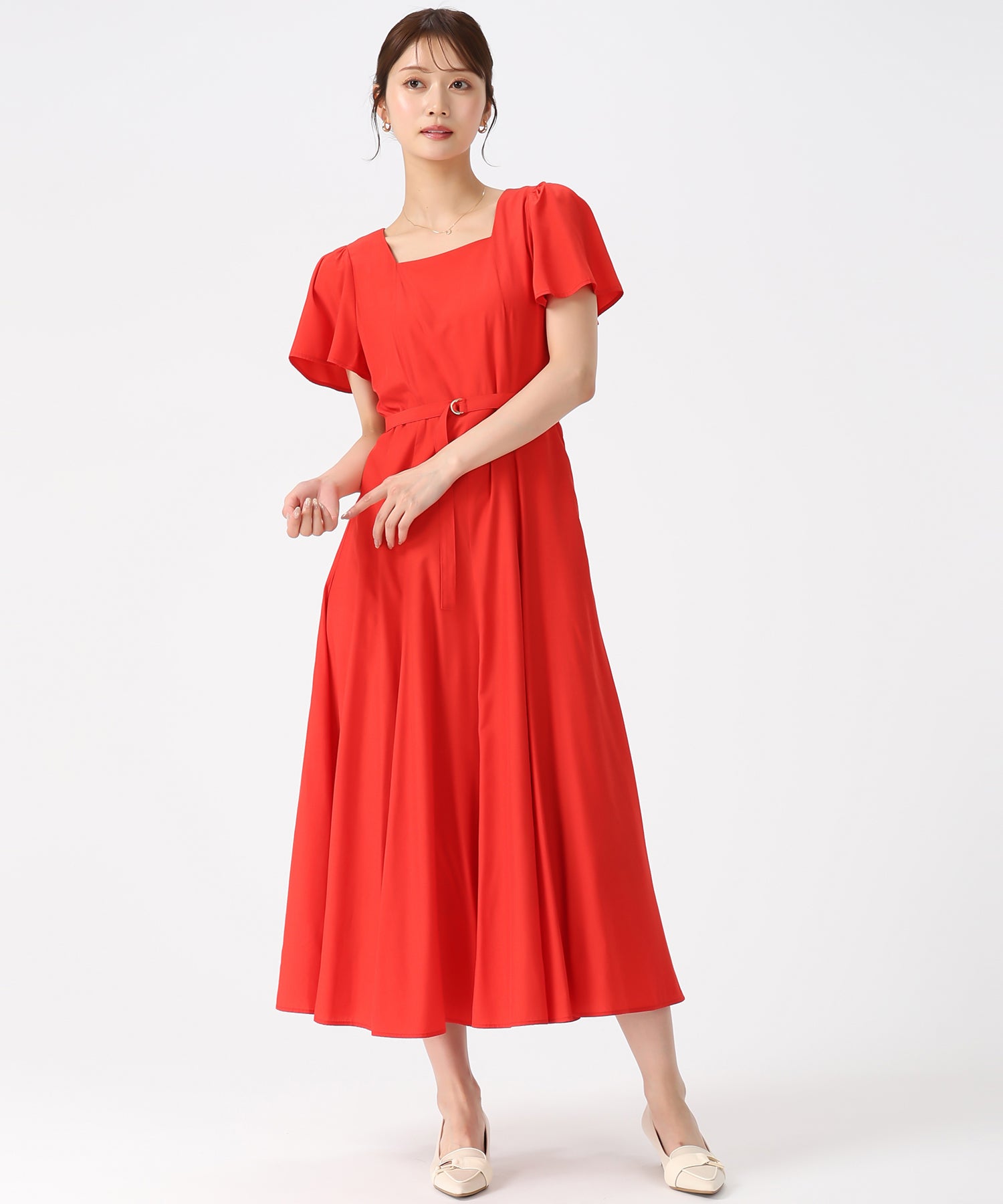 ミッシュマッシュ MISCH MASCH 2026春夏新作 スクエアネックバックリボンAラインワンピース MM627408 （RED） RED
