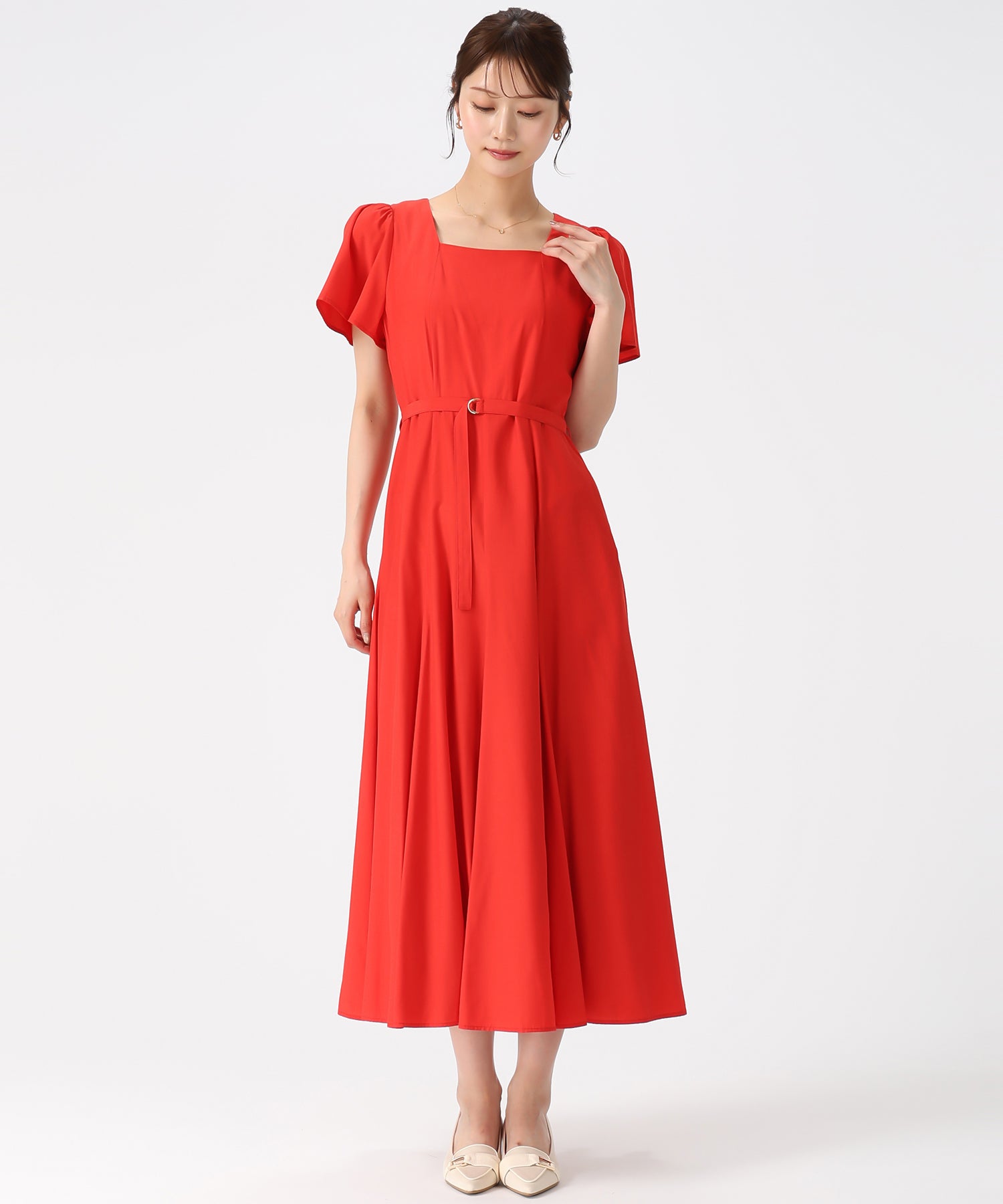 ミッシュマッシュ MISCH MASCH 2026春夏新作 スクエアネックバックリボンAラインワンピース MM627408 （RED） RED