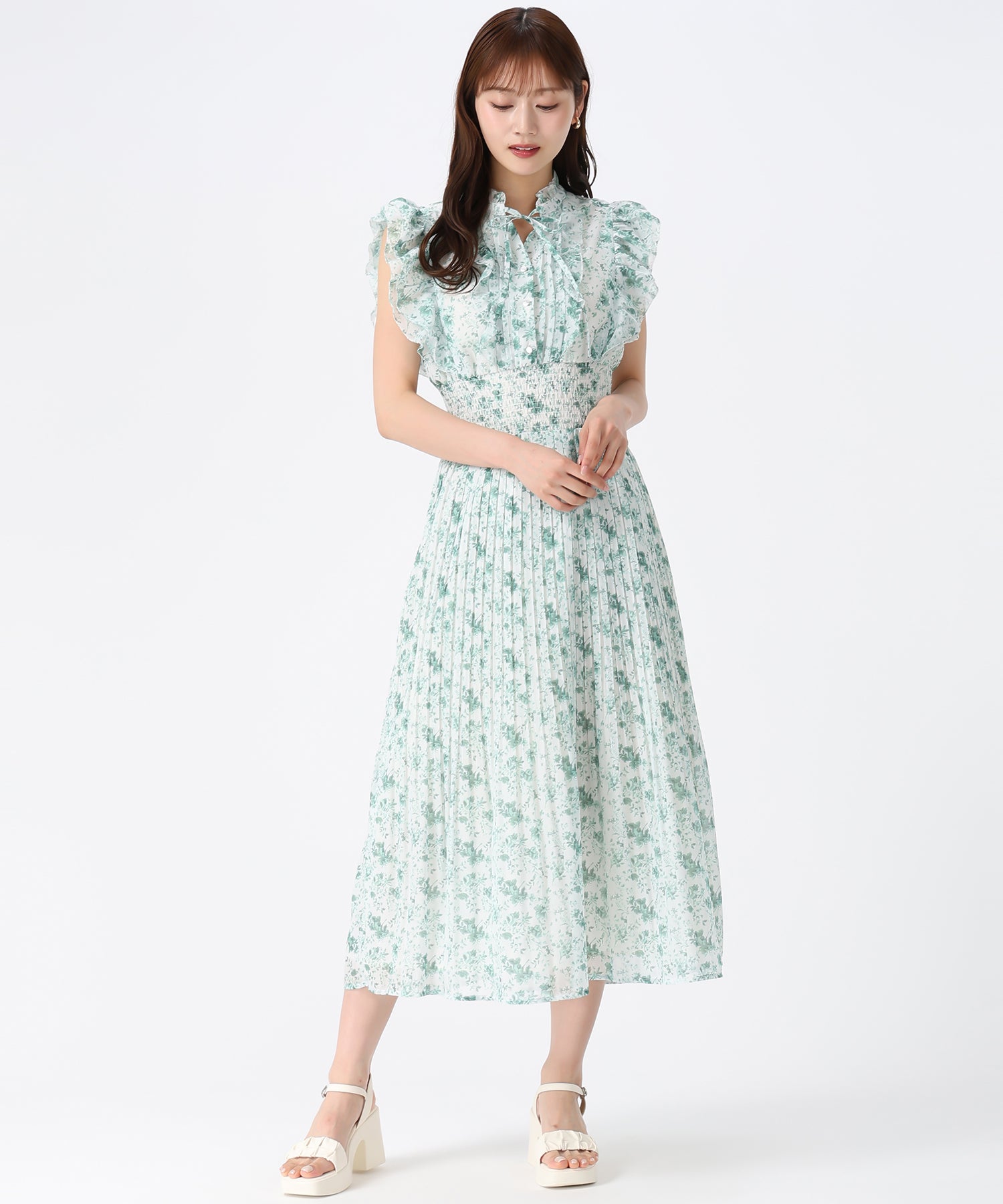 ミッシュマッシュ MISCH MASCH 2026春夏新作 ピコフリルプリーツワンピース MM627426 （GREEN） GREEN