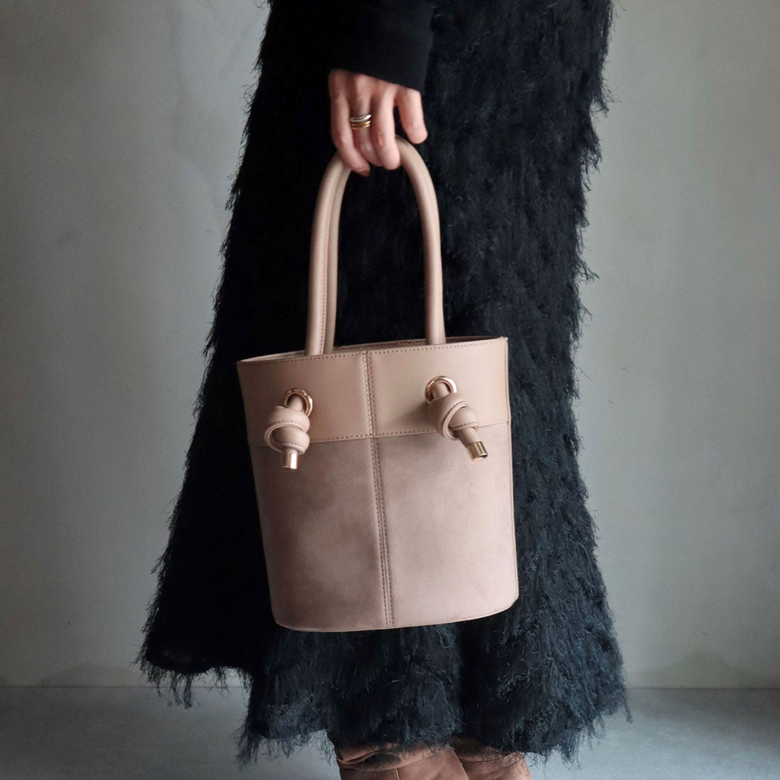 ミレム mirem Tie handle bucket bag,BEIGE