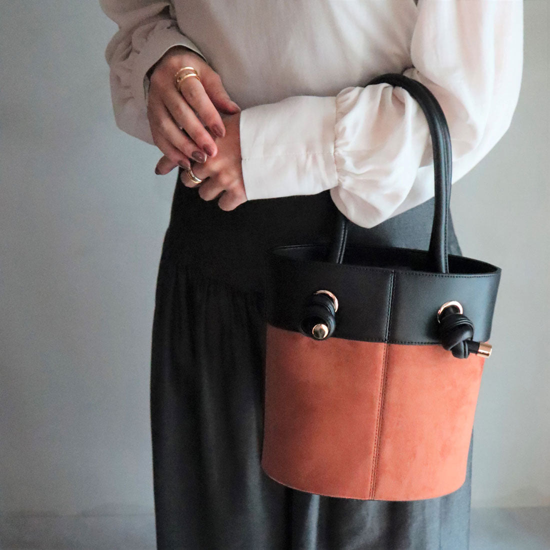 ミレム mirem Tie handle bucket bag,BLACK