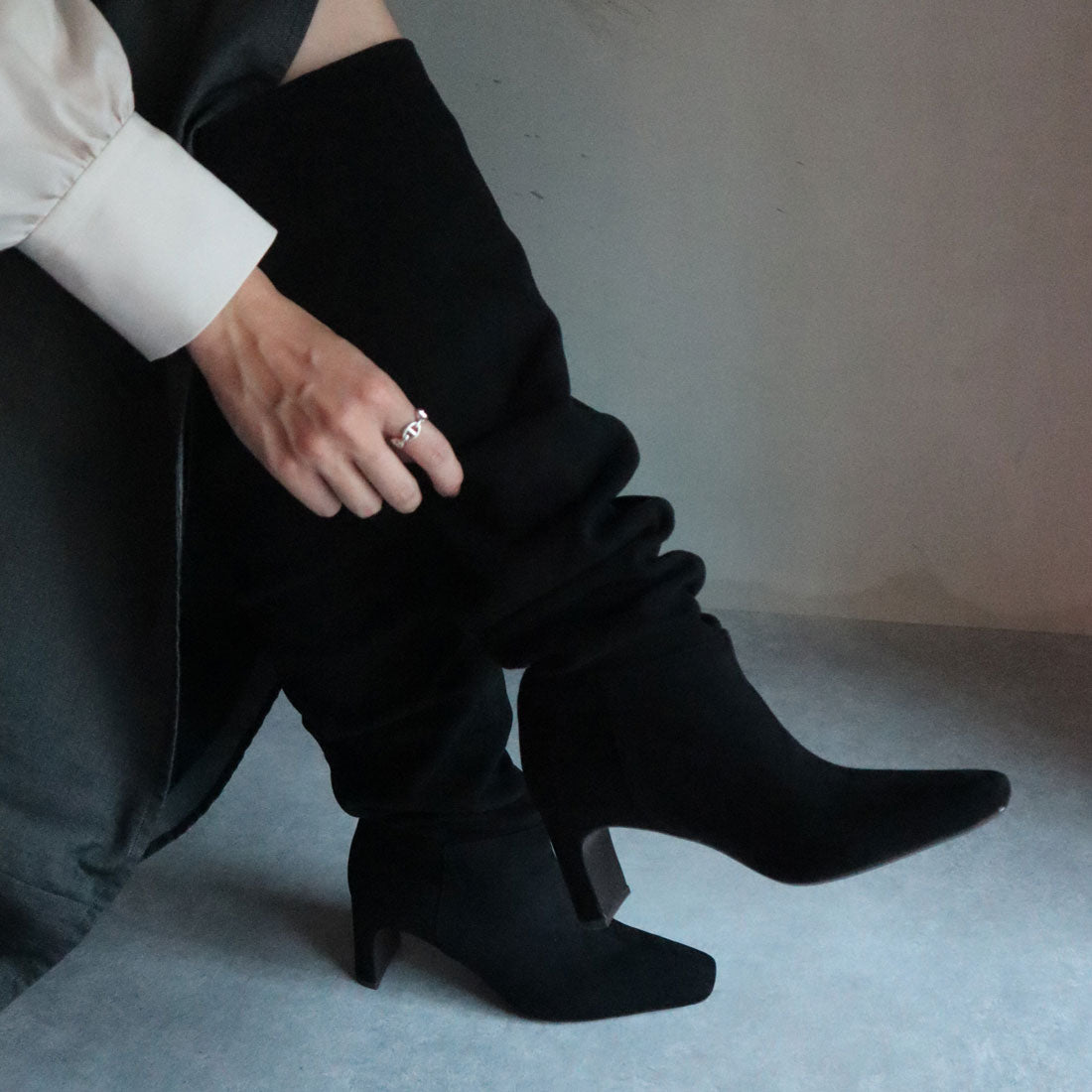 ミレム mirem Square loose long boots,BLACK