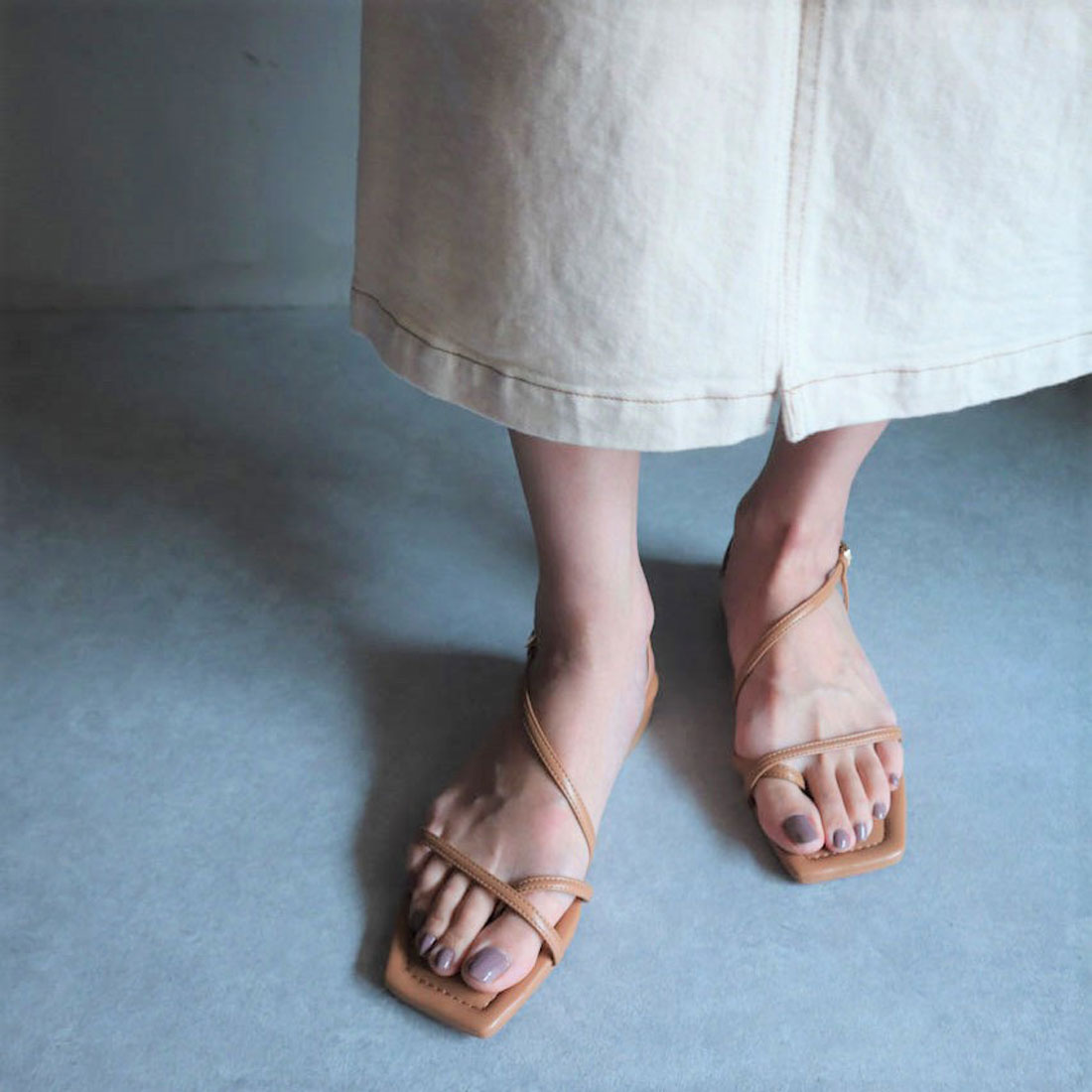 ミレム mirem Asymmetry cross sandals,BEIGE