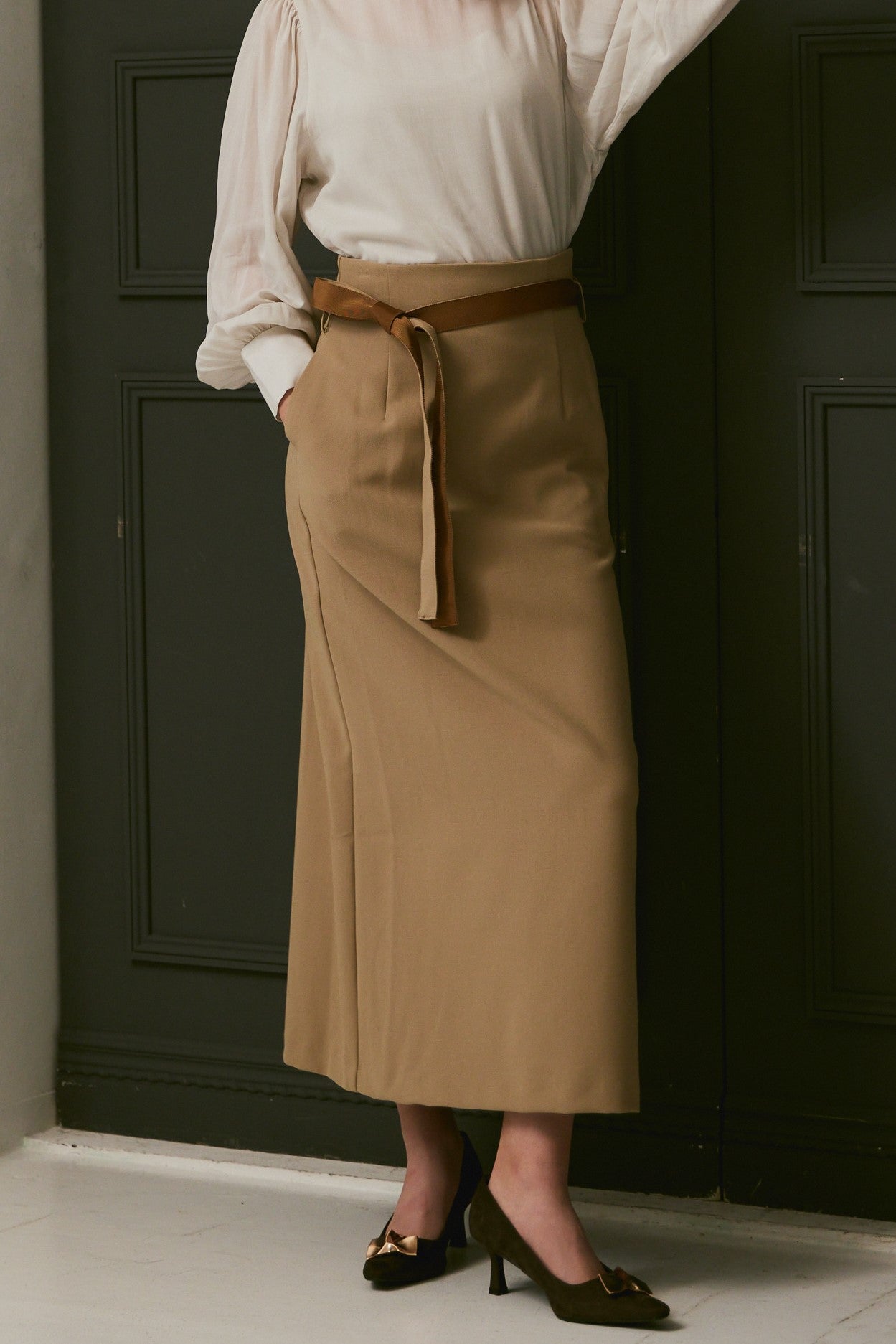 ミレム mirem Pencil tight skirt,BEIGE