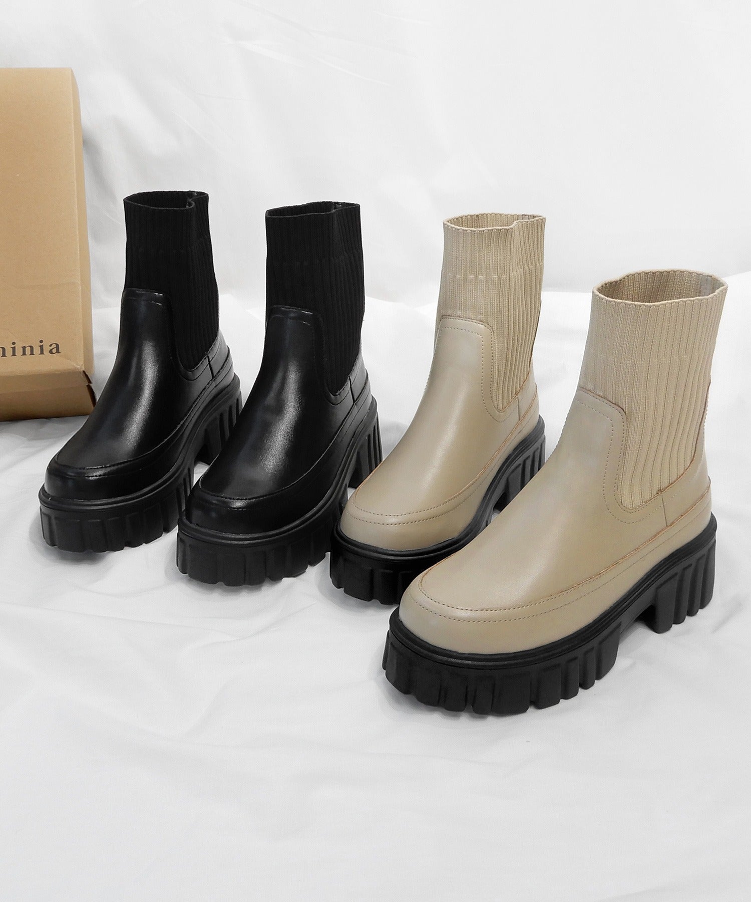 ミニア minia 厚底リブソックスブーツ