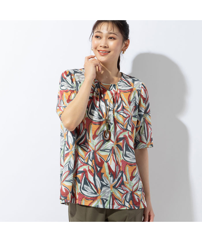 ミゼール missel トロピカルリーフプリントTシャツ （レッド） レッド