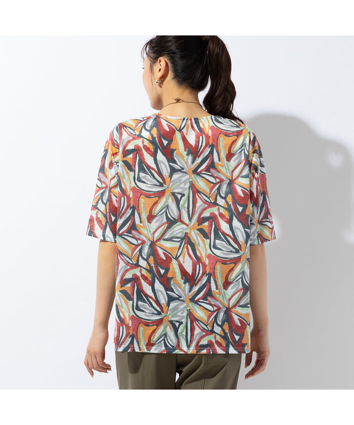 ミゼール missel トロピカルリーフプリントTシャツ （レッド） レッド