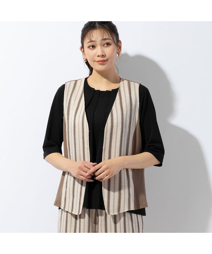 ミゼール missel ストライプベスト〔セットアップ可〕 （ベージュ） ベージュ