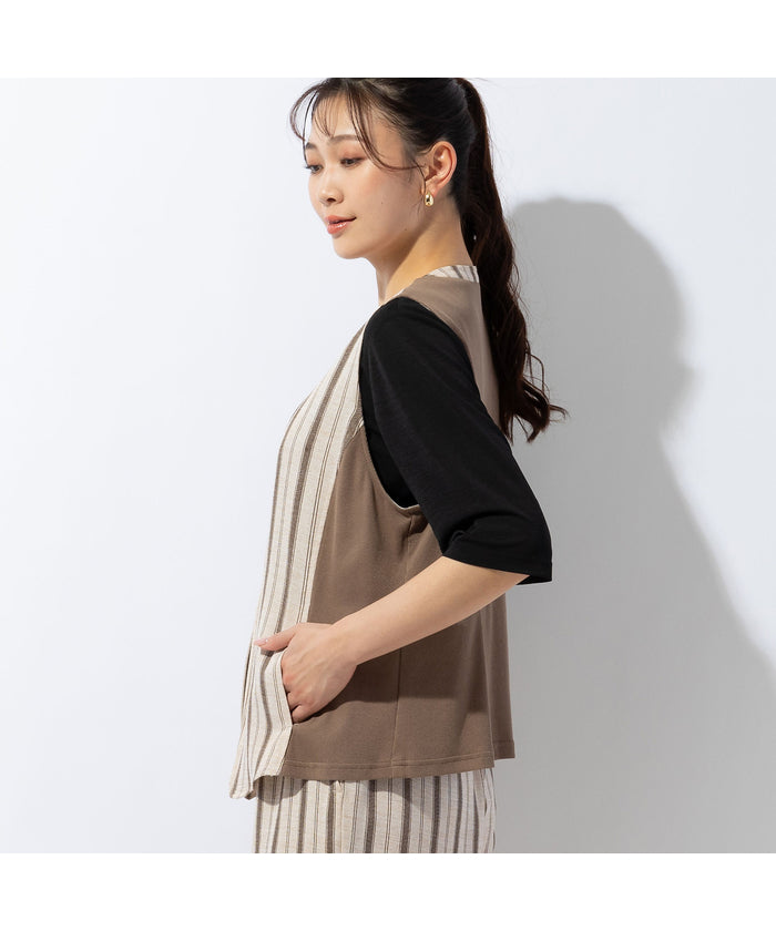 ミゼール missel ストライプベスト〔セットアップ可〕 （ベージュ） ベージュ
