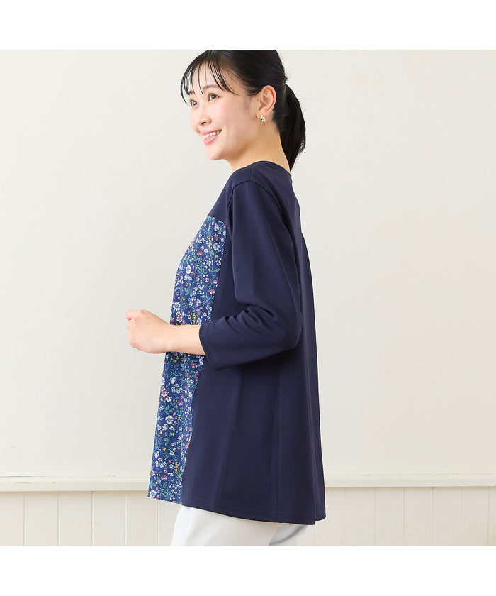 ミゼール missel 【洗える・アンサンブル可・L～4Lサイズ】ボタニカル柄カットソー （ベージュ） ベージュ