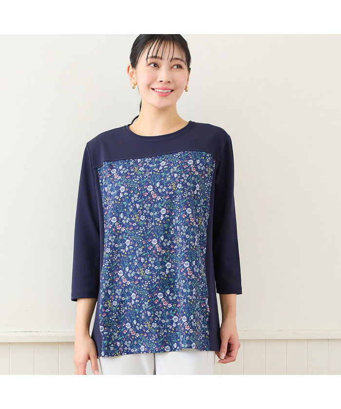 ミゼール missel 【洗える・アンサンブル可・L～4Lサイズ】ボタニカル柄カットソー （ベージュ） ベージュ