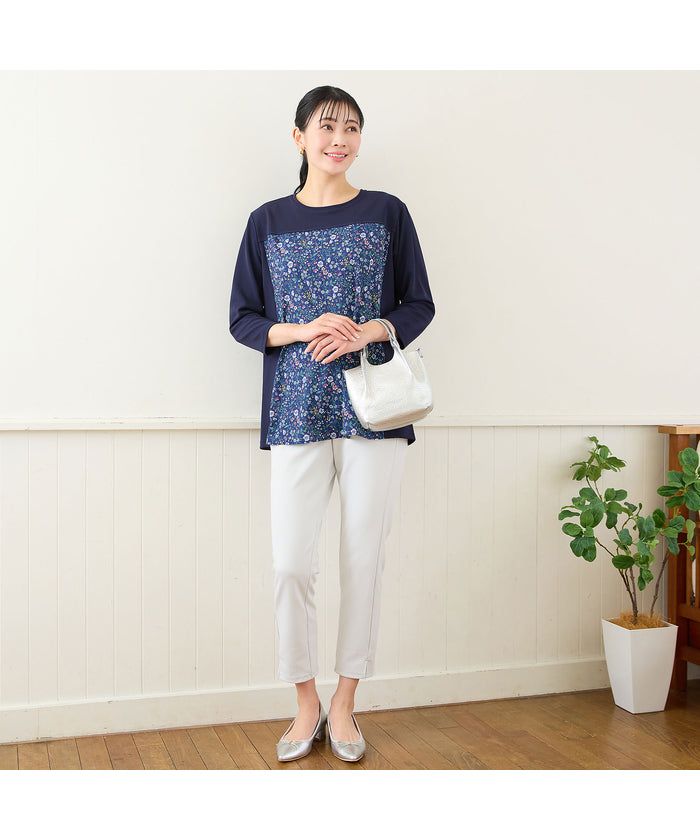 ミゼール missel 【洗える・アンサンブル可・L～4Lサイズ】ボタニカル柄カットソー （ベージュ） ベージュ