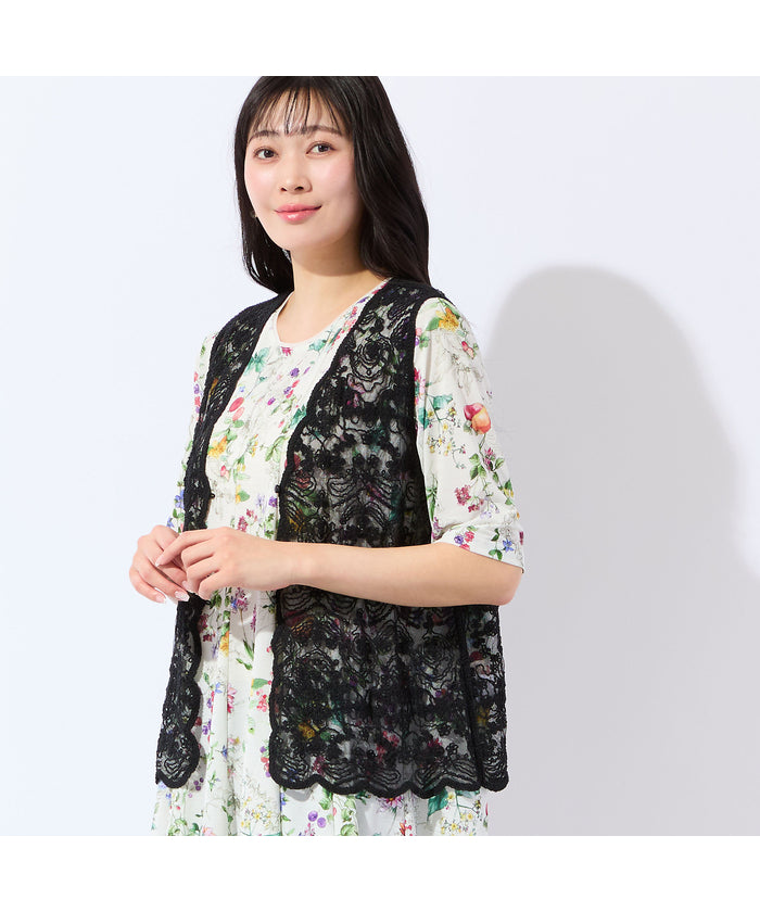 ミゼール missel スカラップ刺繍チュールベスト （ブラック） ブラック