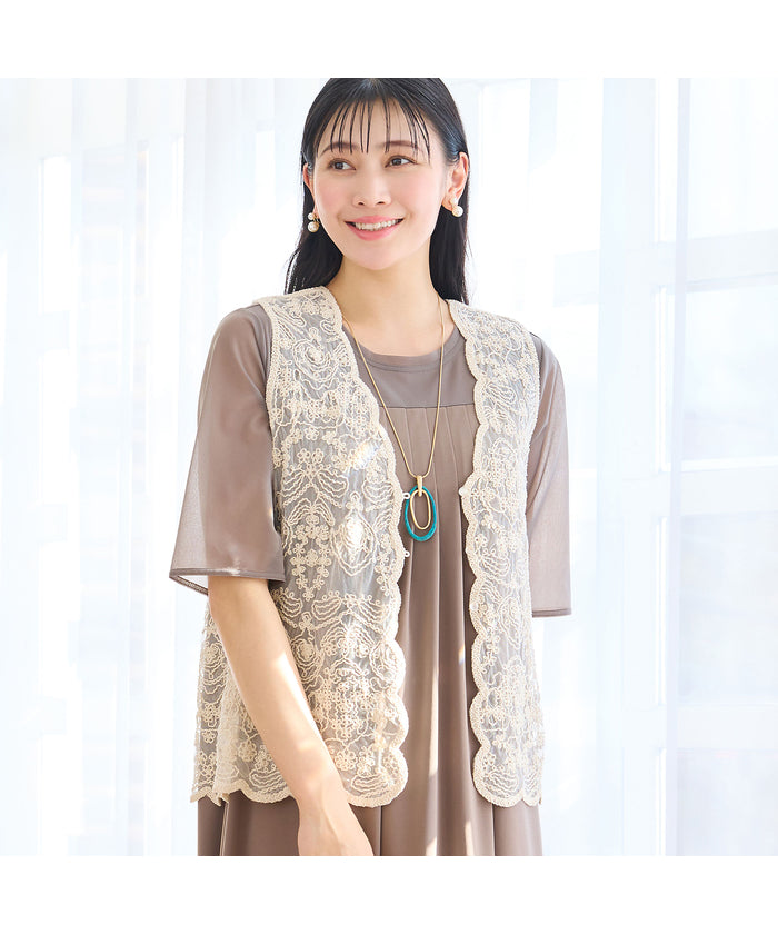ミゼール missel スカラップ刺繍チュールベスト （ブラック） ブラック