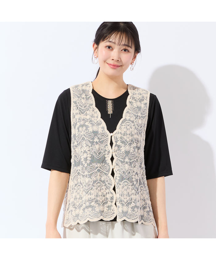 ミゼール missel スカラップ刺繍チュールベスト （ブラック） ブラック