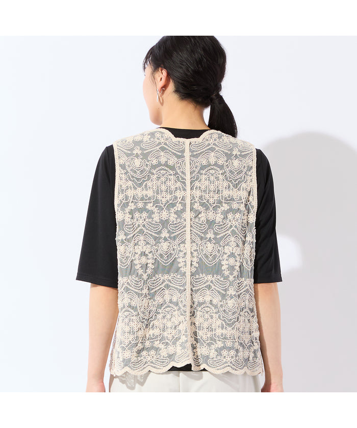 ミゼール missel スカラップ刺繍チュールベスト （ブラック） ブラック