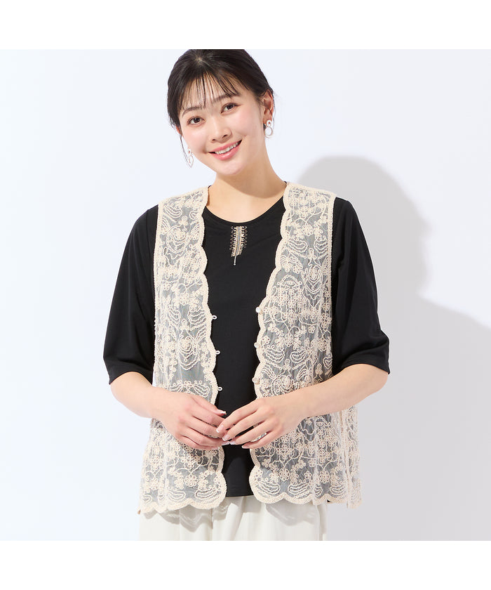 ミゼール missel スカラップ刺繍チュールベスト （ブラック） ブラック