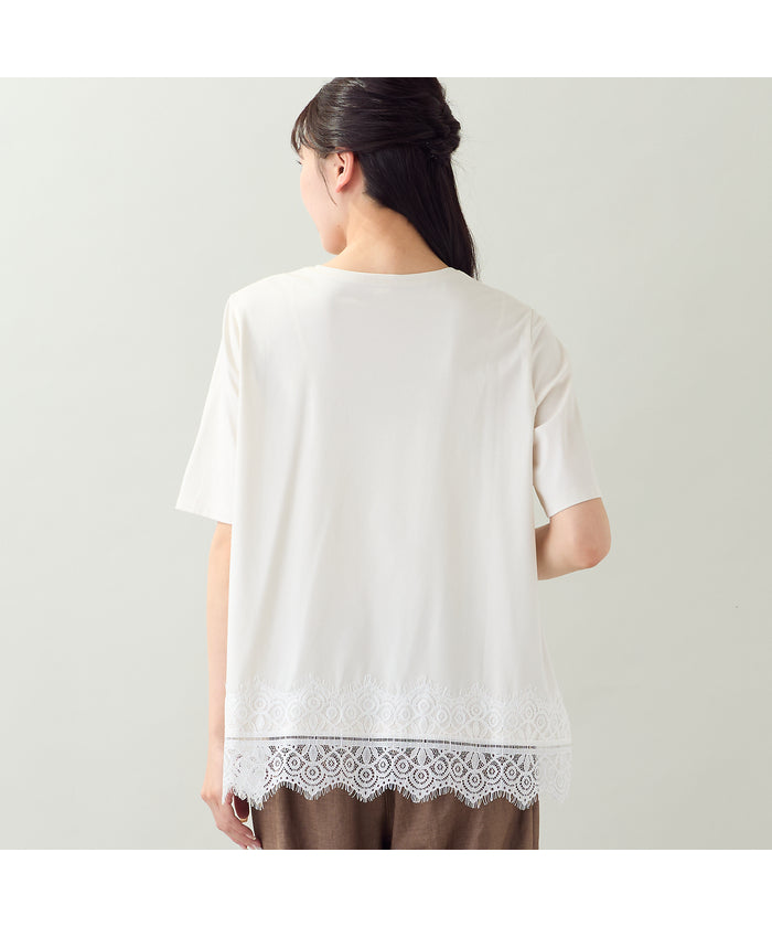 ミゼール missel 【洗える・L～4Lサイズ】レースヘムTシャツ （ブラック） ブラック