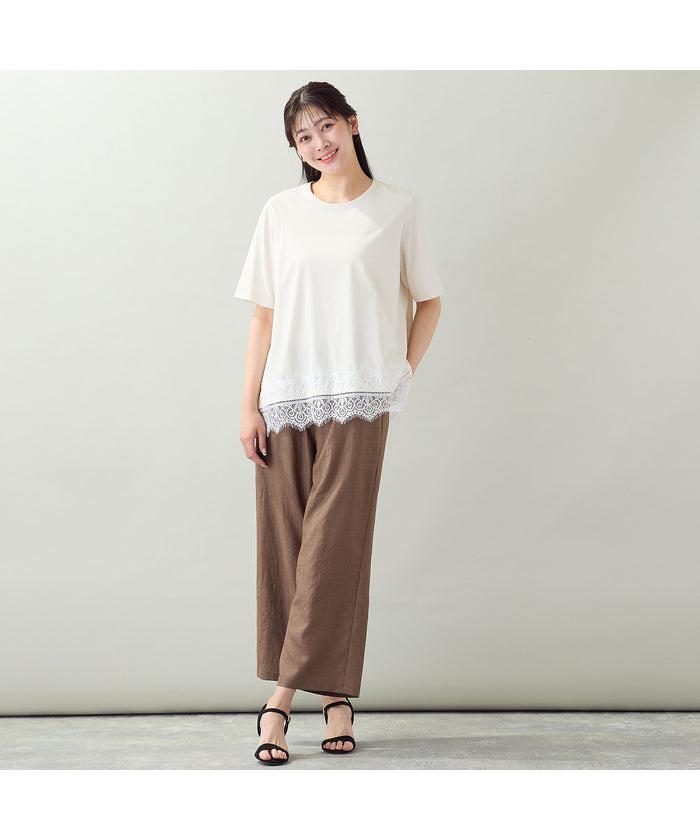 ミゼール missel 【洗える・L～4Lサイズ】レースヘムTシャツ （ブラック） ブラック