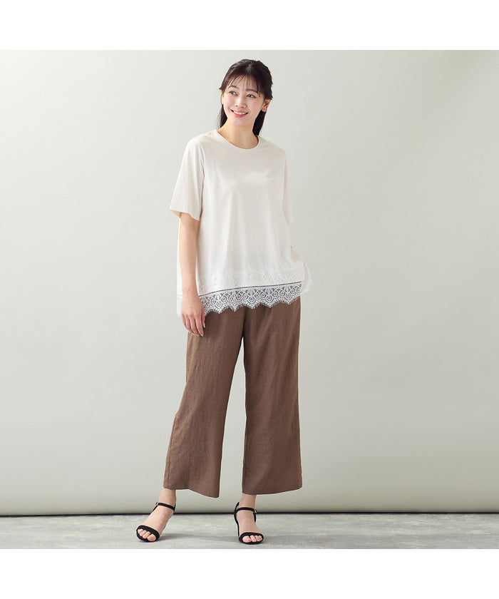 ミゼール missel 【洗える・L～4Lサイズ】レースヘムTシャツ （ブラック） ブラック