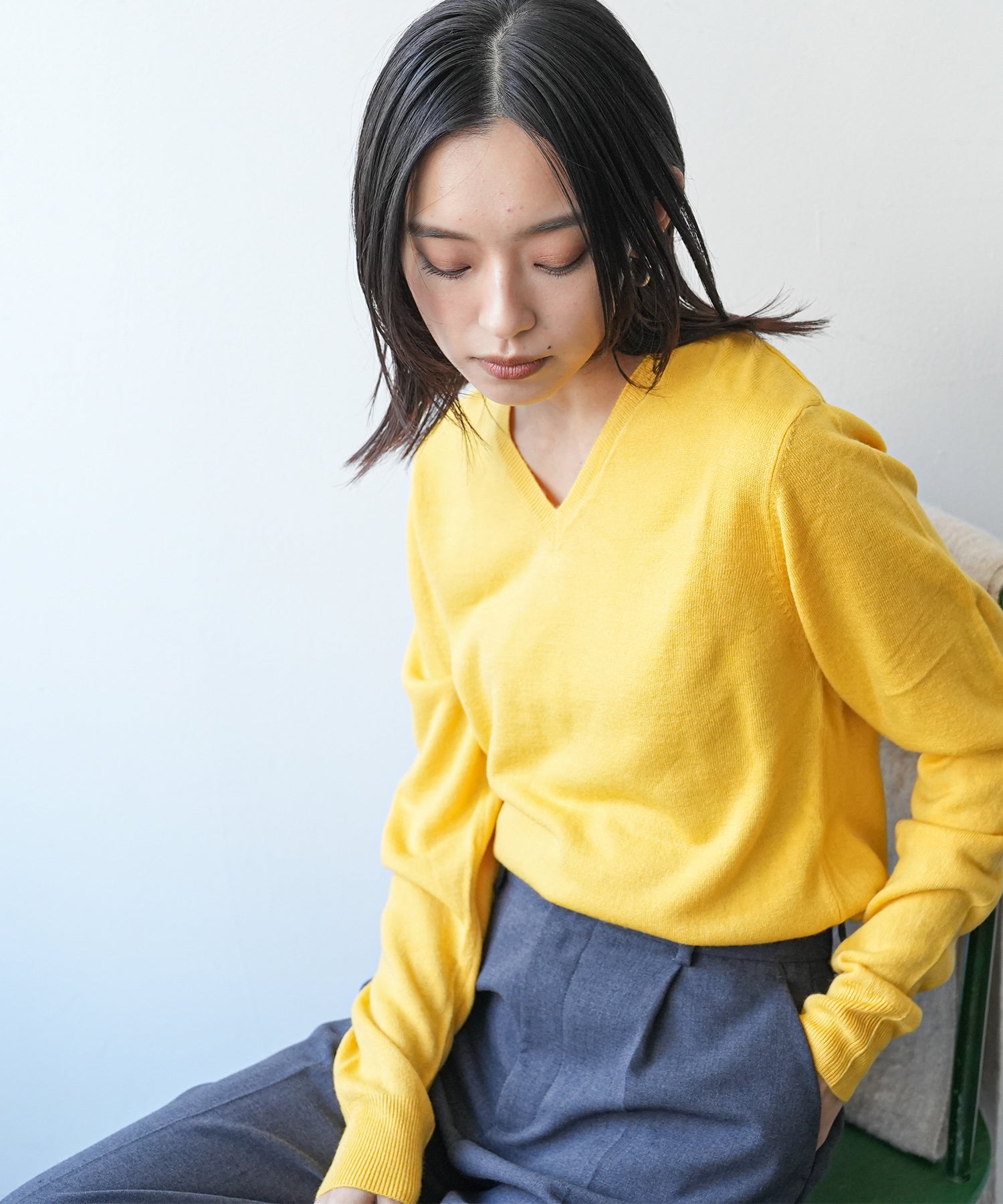 ミリアンデニ mili an deni カシミアタッチVネックニットセーター