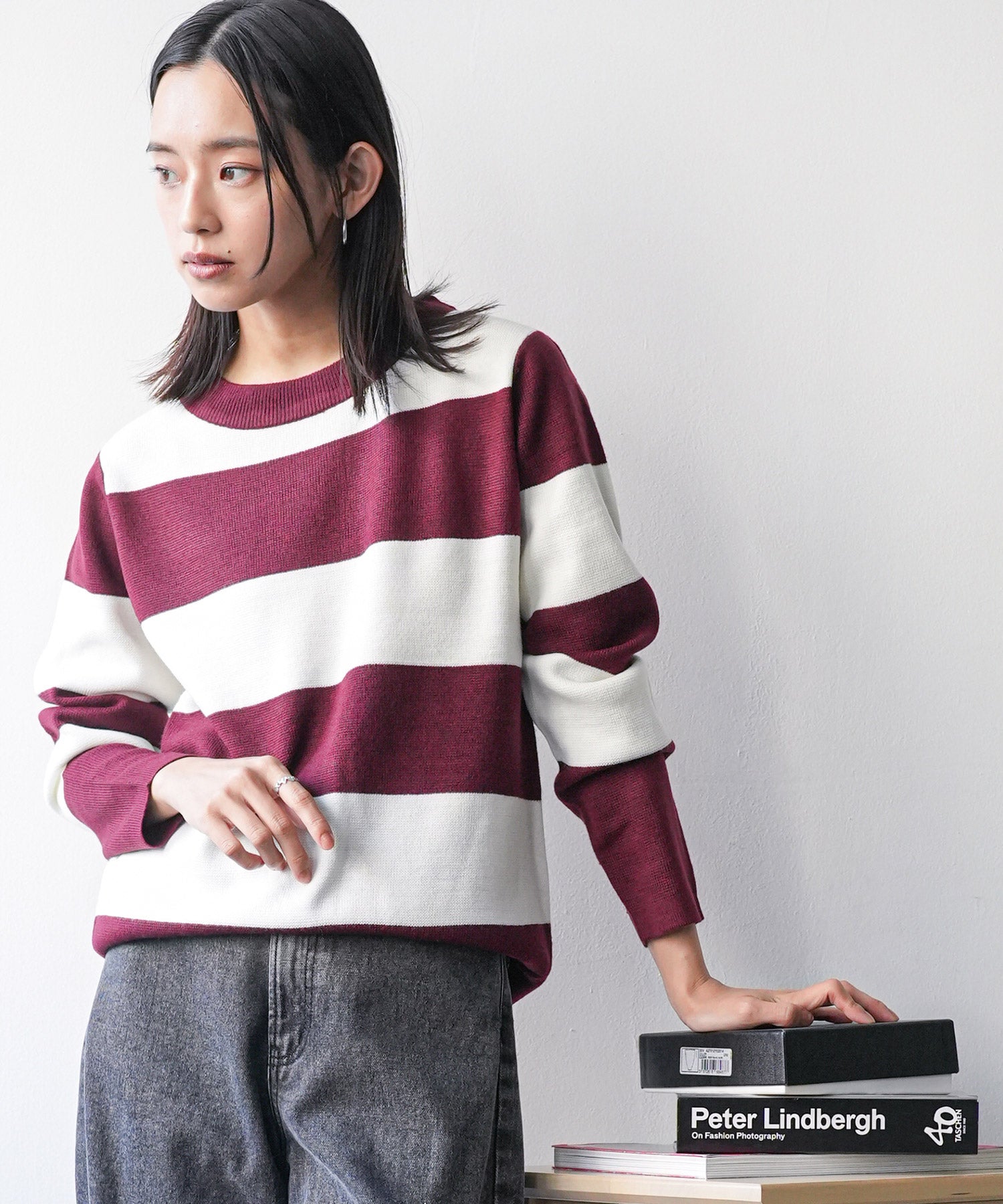 ミリアンデニ mili an deni ボーダーボトルネックニットセーター