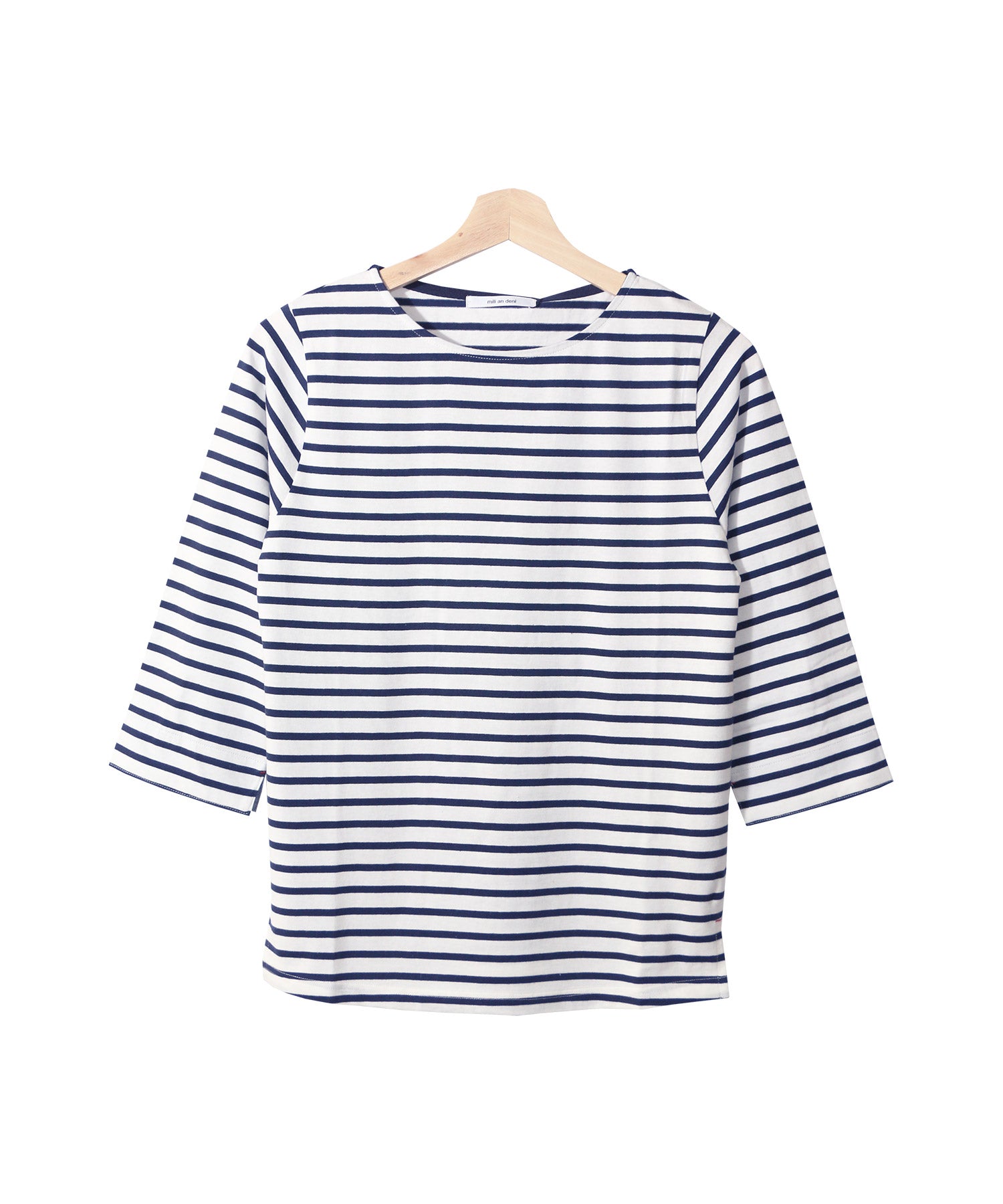 ミリアンデニ mili an deni 7分袖袖シャンブレー切替Tシャツ