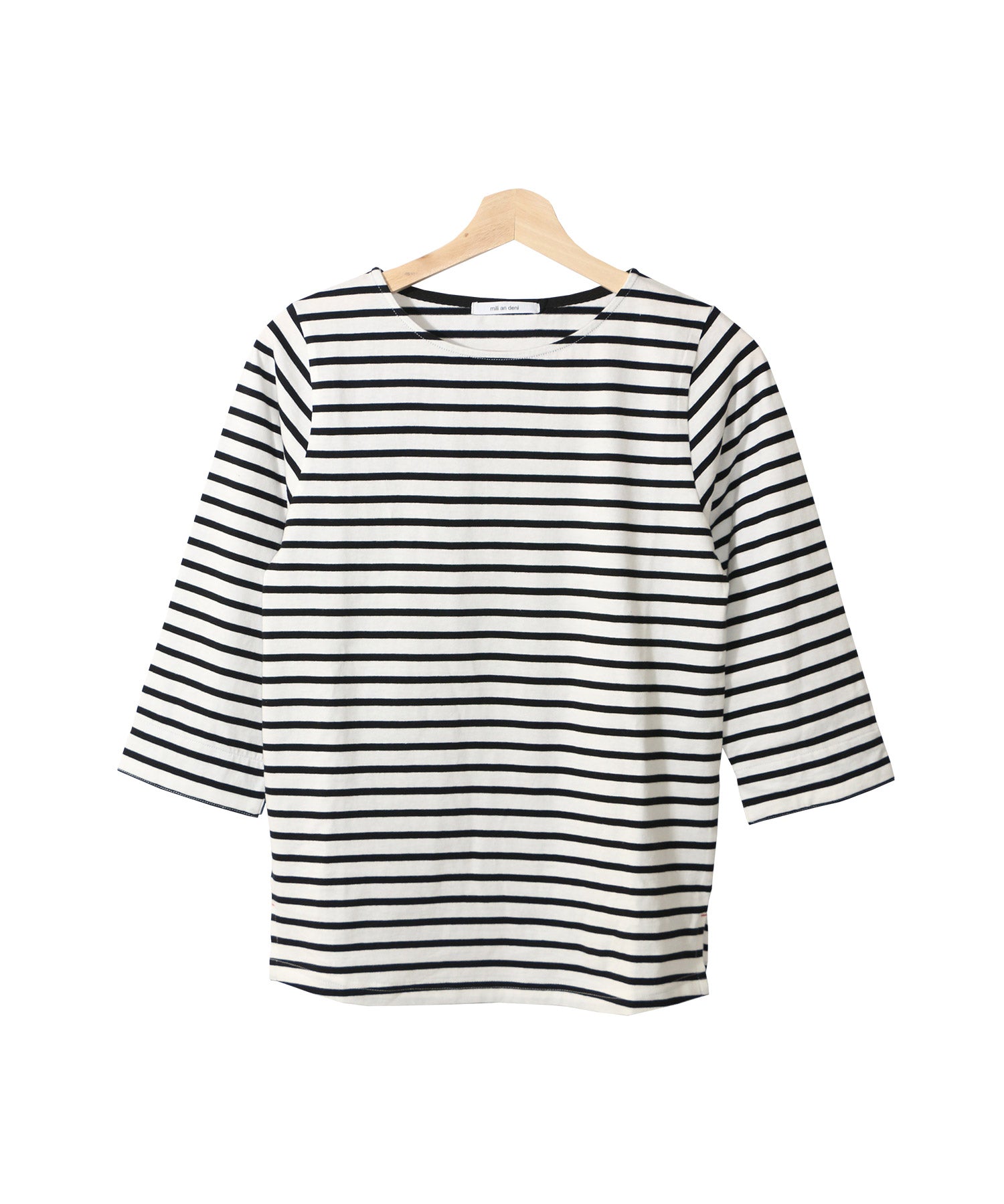ミリアンデニ mili an deni 7分袖袖シャンブレー切替Tシャツ