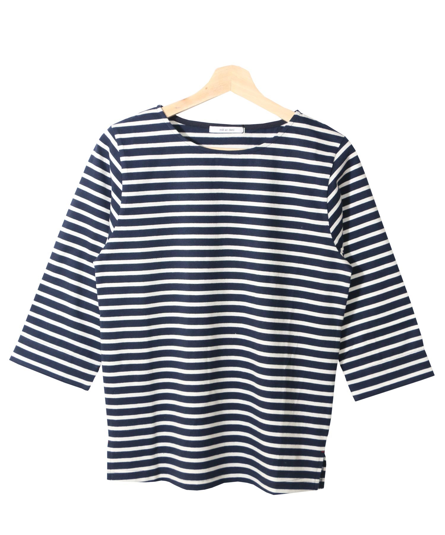 ミリアンデニ mili an deni 7分袖袖シャンブレー切替Tシャツ