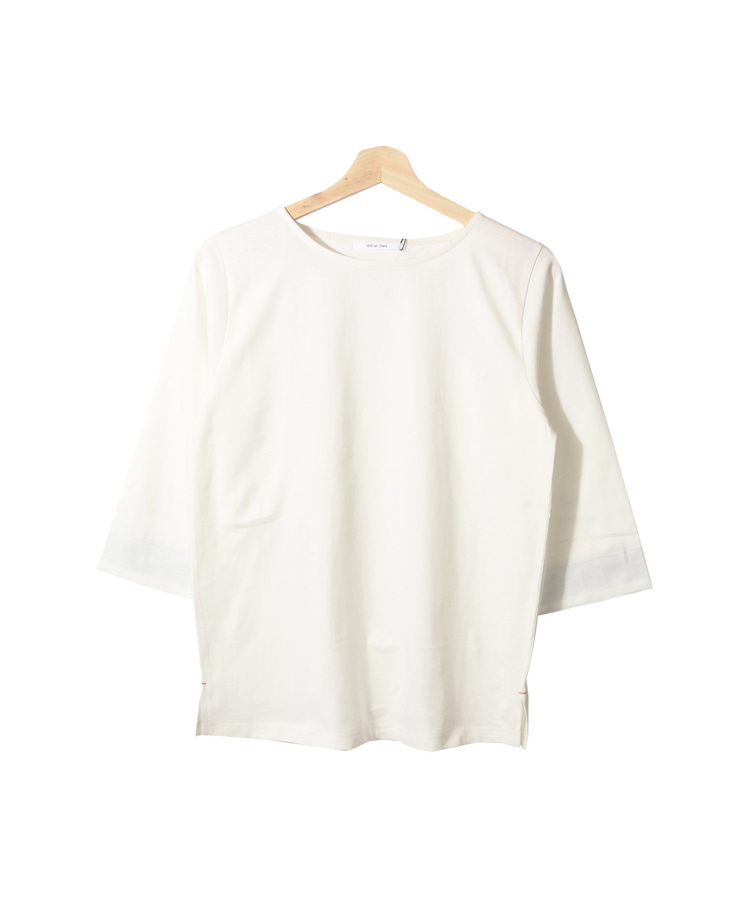 ミリアンデニ mili an deni 7分袖袖シャンブレー切替Tシャツ