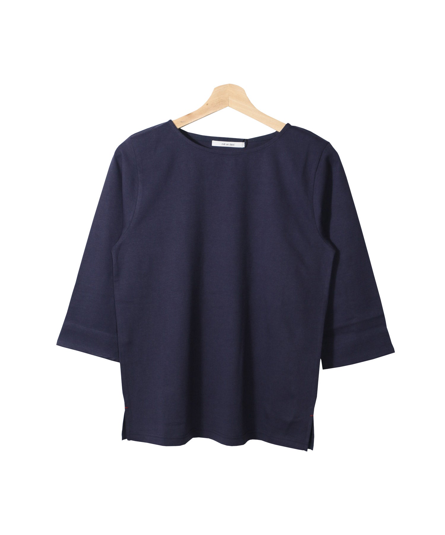 ミリアンデニ mili an deni 7分袖袖シャンブレー切替Tシャツ