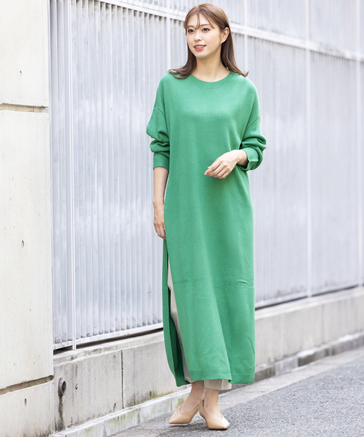 mili an deni Side slit knit long dress