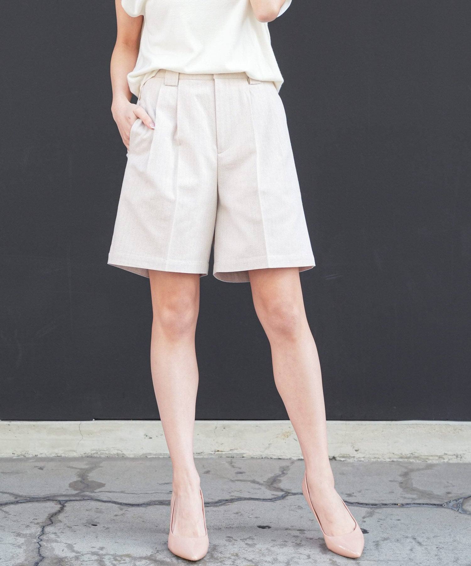 ミリアンデニ mili an deni リネンライクショートパンツ レディース ボトムス ショーパン 無地  （ブラック） ブラック