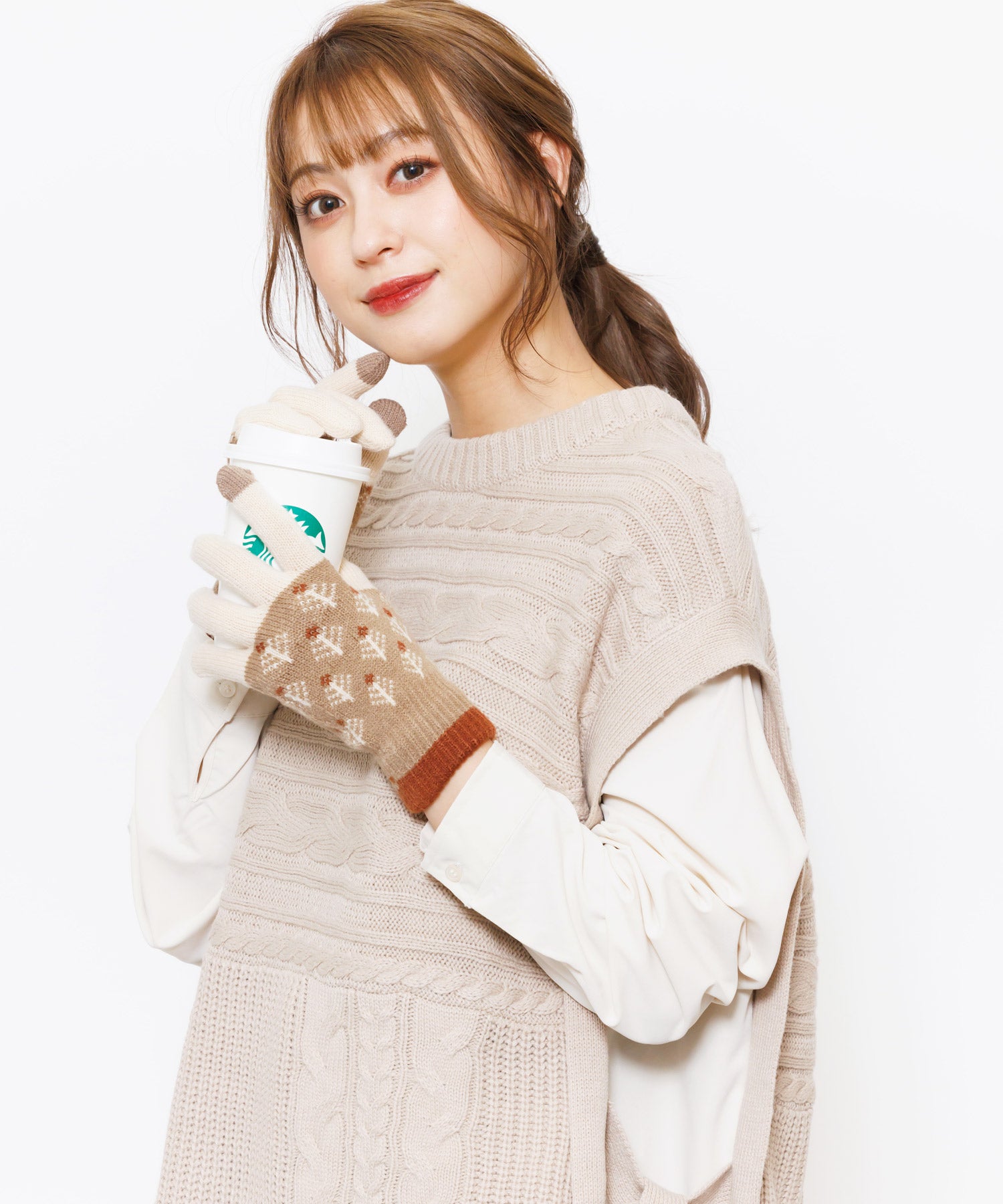 ミリアンデニ mili an deni 手袋 スマホ対応 レディース ノルディック柄 雪柄 総柄 ニット素材 防寒対策 （ホワイト） ホワイト