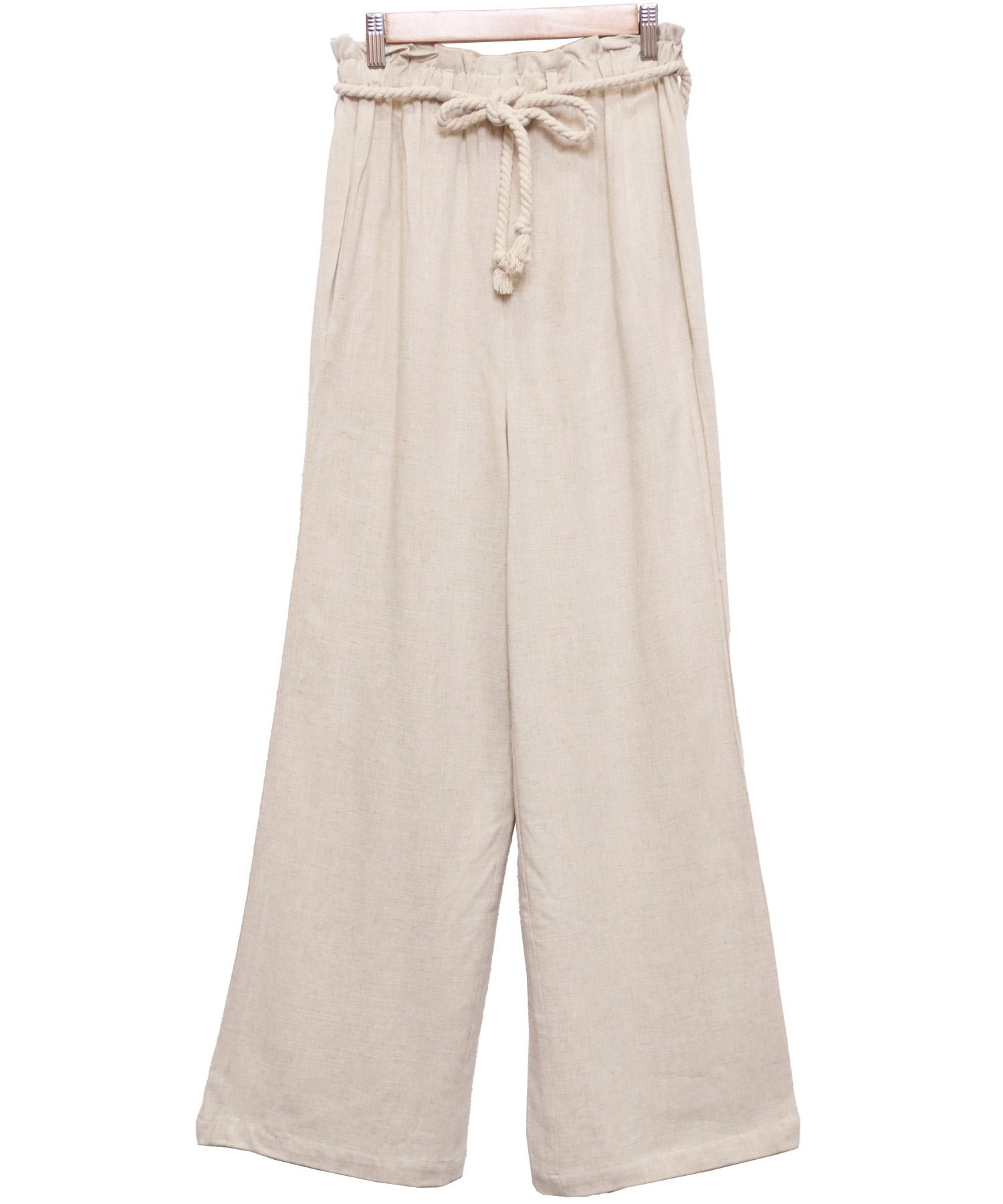 ミリアンデニ mili an deni ワイドパンツ 麻素材 ボトムス レディース 無地 ロングパンツ 縄ベルト付き （キナリ） キナリ