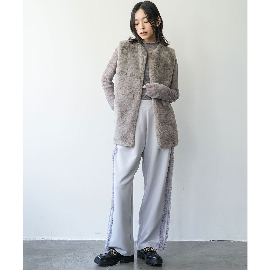 ミリアンデニ mili an deni カットジョーゼットサイドフリルパンツ