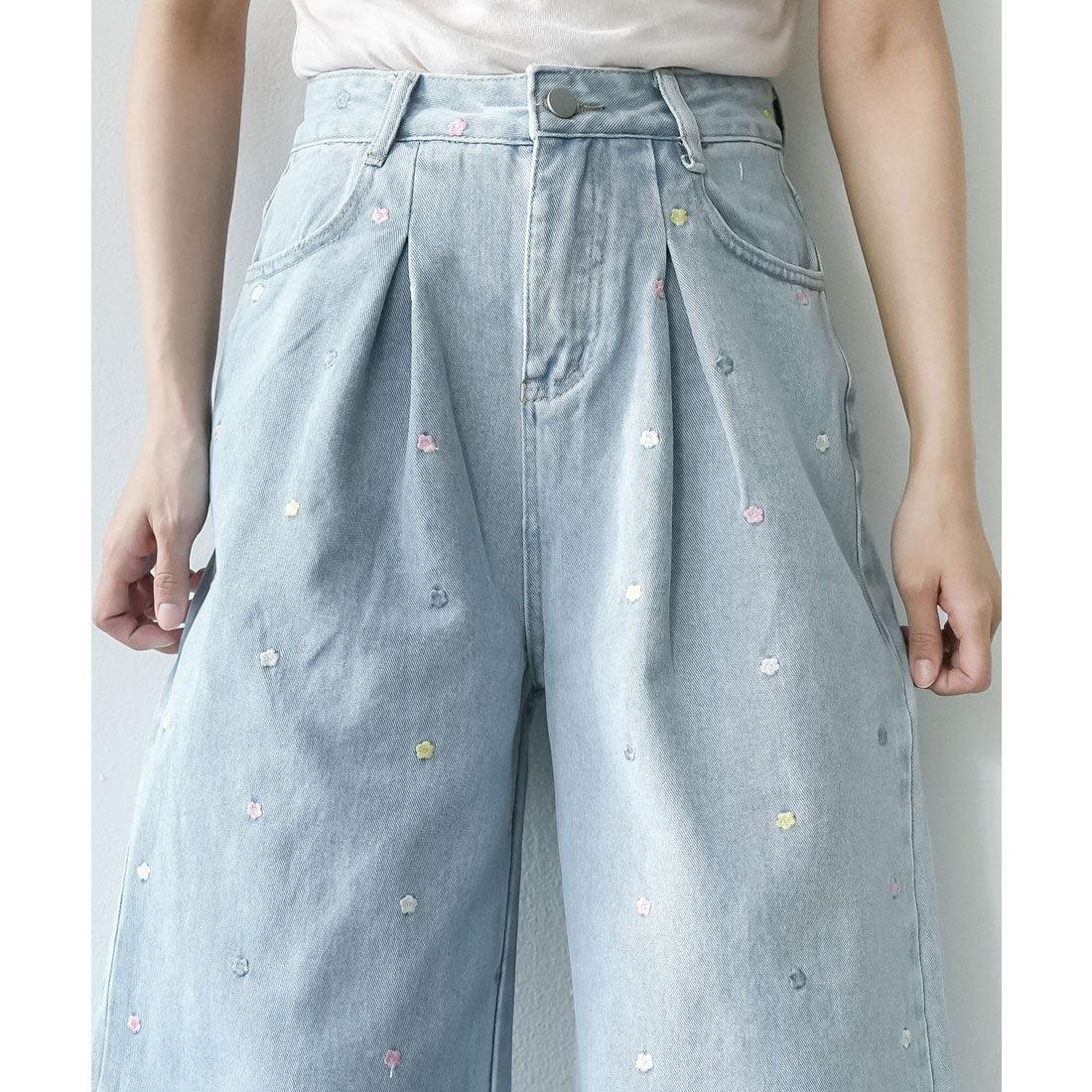 ミリアンデニ mili an deni 花刺繍デニムパンツ （LBLU） LBLU
