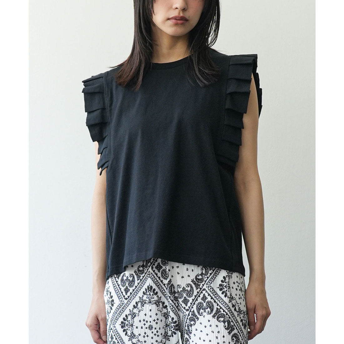 ミリアンデニ mili an deni タックフリルノースリーブTシャツ （BK） BK